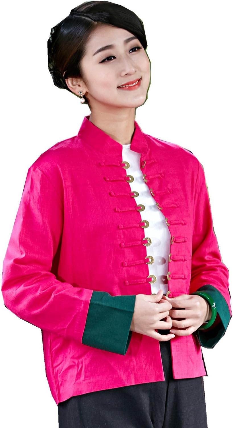 Chinese Traditional Clothing Women's Blend Linen Chinese Top Pink