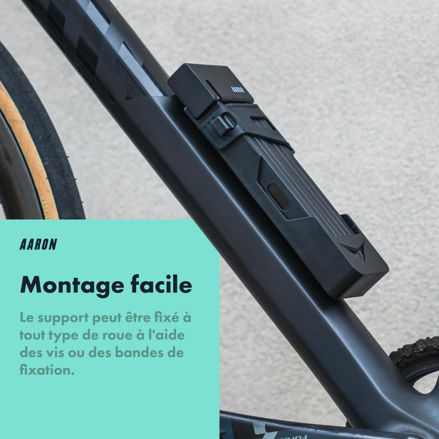 AARON Shield Antivol de vélo – Antivol pliable sécurisé niveau 14 – Support et clé inclus pour vélo électrique, de route, moto, VTT en noir