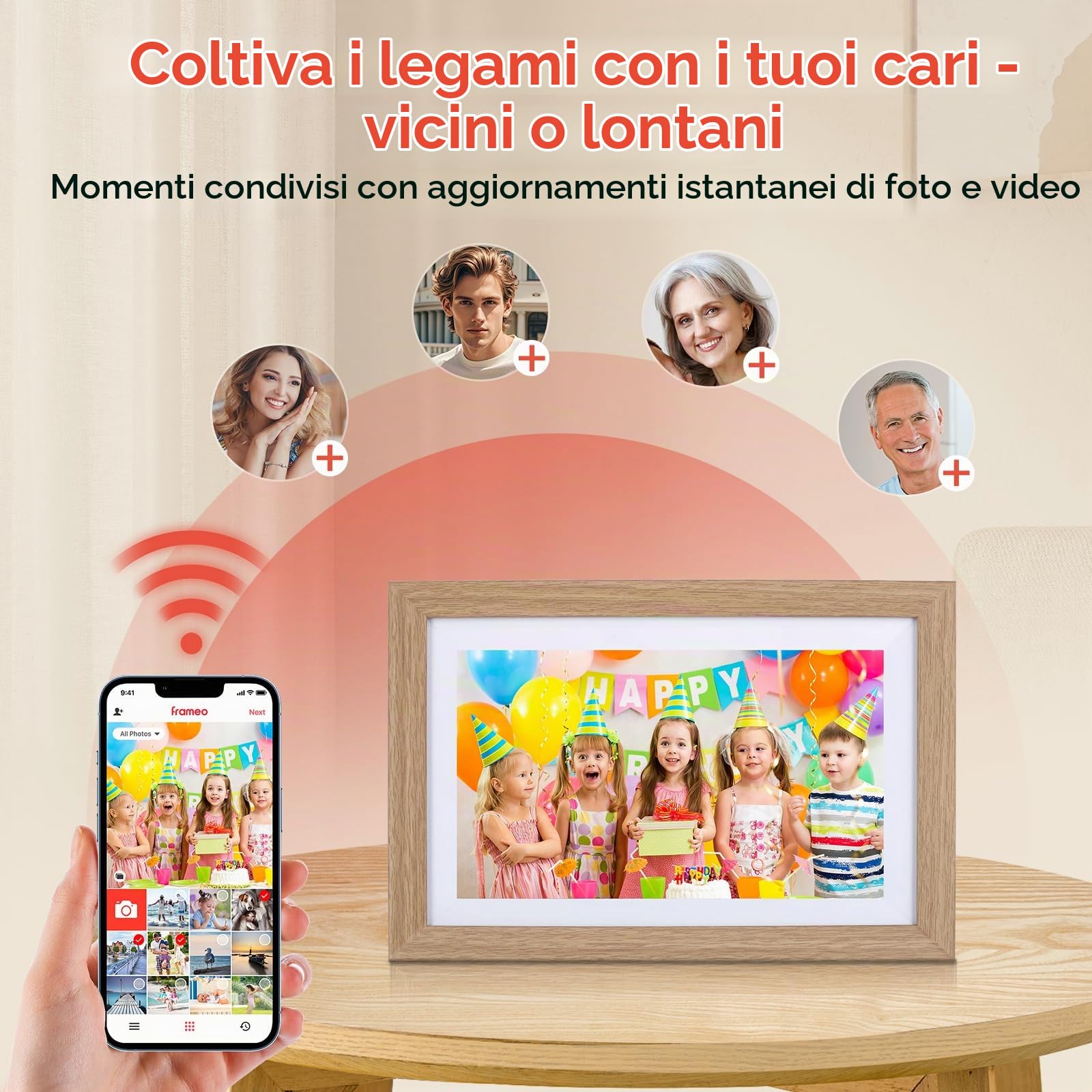 Cornice Digitale, Rollei Smart Frame WiFi 103 10,1 Pollici Frameo Portafoto Digitale 32GB IPS Touchscreen 1280x800 Condivisione di Foto e Video Legno di Quercia Cornice-Foto-Portafoto-Cornici-Digitali