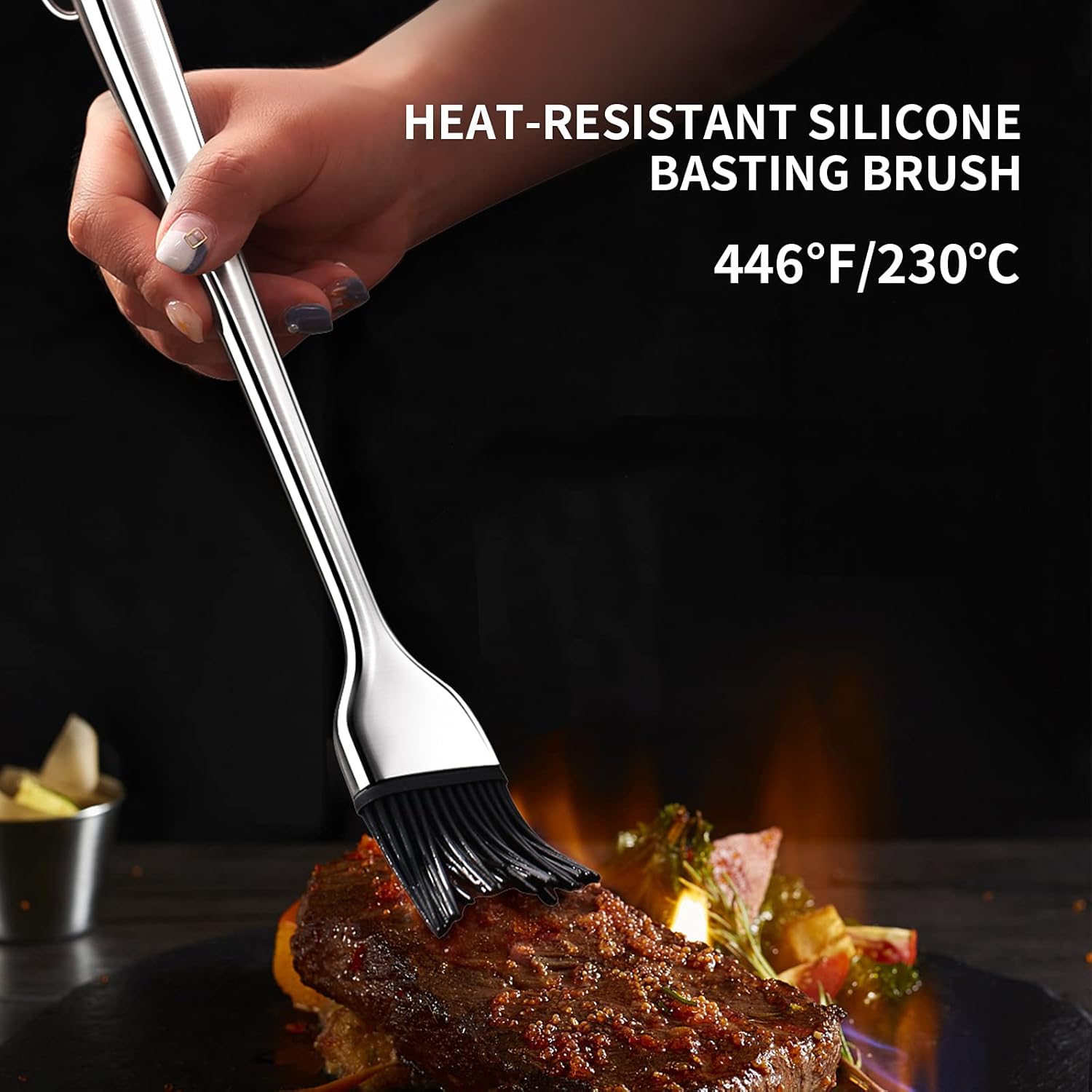 Pastry Basting Brush for Baking and BBQ, Included 5 Replaceable Silicone Brushes Heat Resistant, Premium Stainless-Steel Handgrip : Patio, Lawn & Garden
