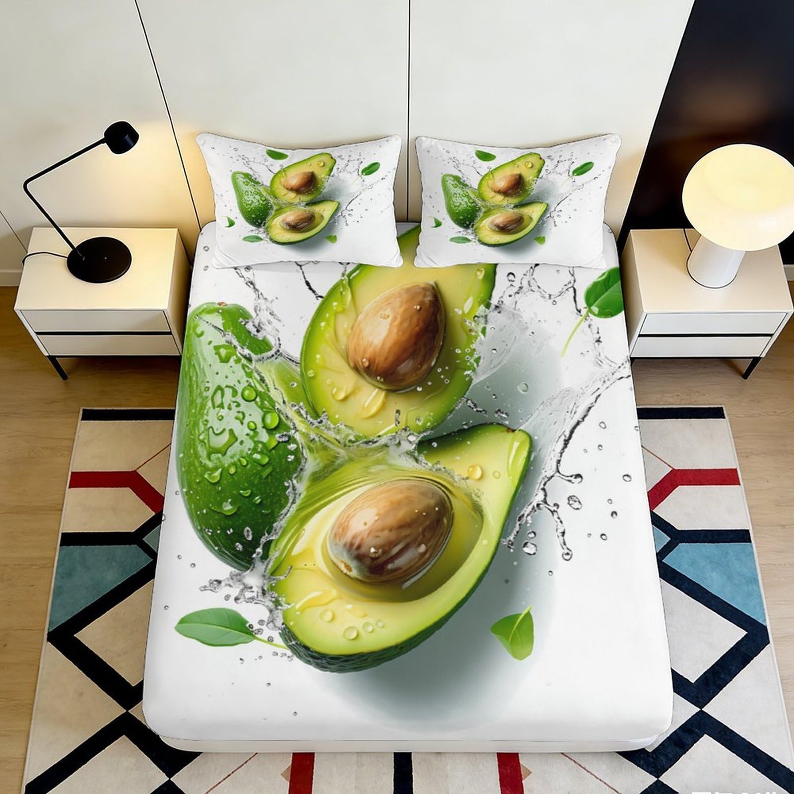 Pnayamiorkfel Style-5 3D Printed Avocado Splash Fitted Sheet Microfiber Soft Breathable Fruit Bed Cover For Bedroom Dorm Mattress Decor 90X200x25cm
