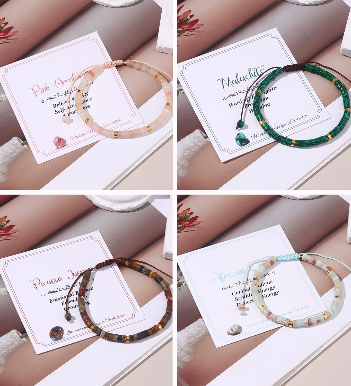 WAINIS 8Pcs Inspirational Gifts Bracelets for Women Natural Stone Crystal Healing Beaded Bracelets Adjustable Spiritual Protective Stones Beads Bracelets for Women Friends Sister - Image 7