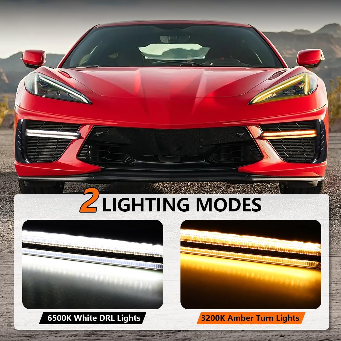 Front Bumper Grille Light LED Daytime Running Turn Signal Lights Lamps Compatible With For 2020-2025 Chevy Corvette C8 Stingray Z51 Coupe Convertible Led Grill Light