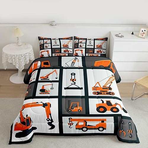 Feelyou Boys Construction Bedding Set Kids Machinery Truck Comforter for Boy Bed