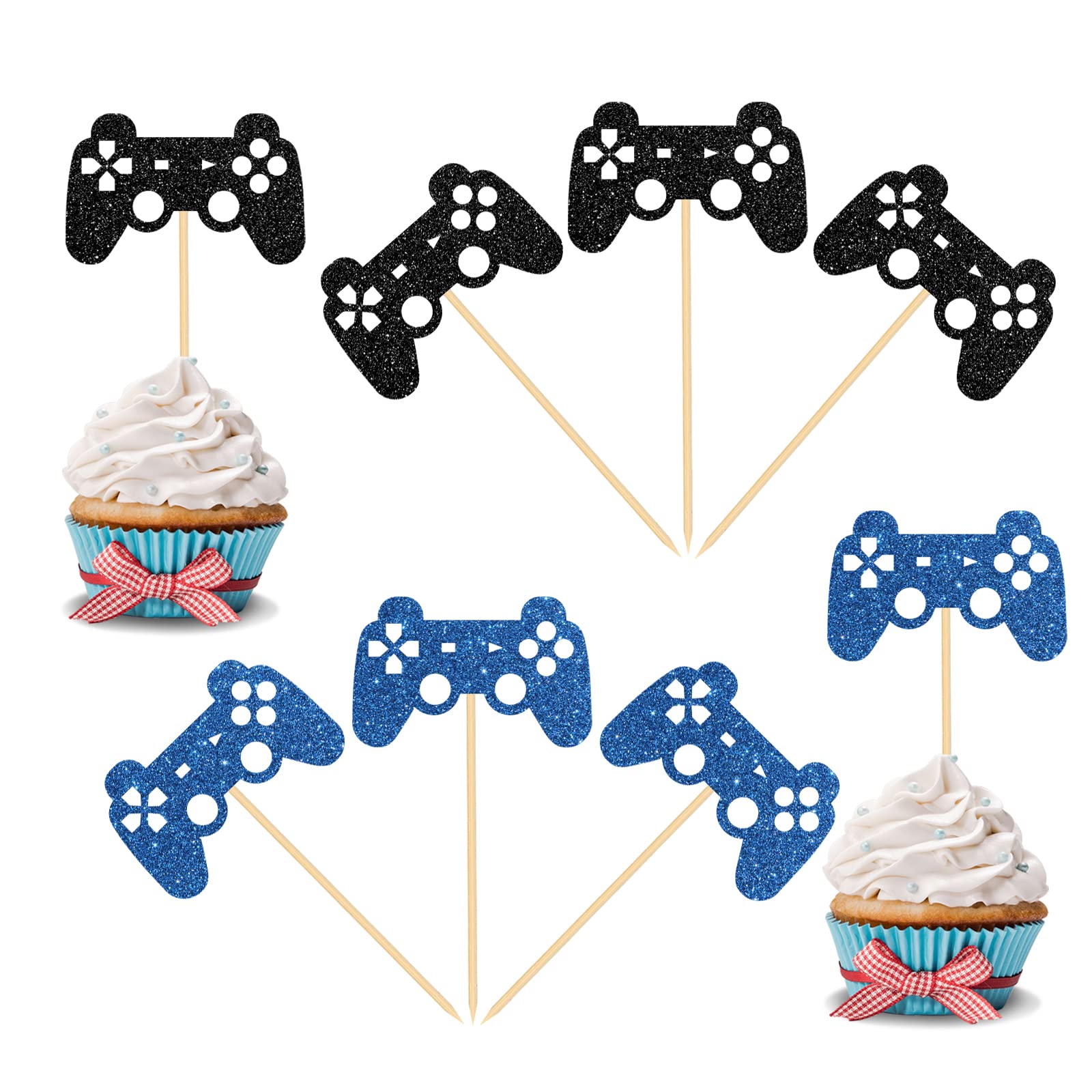 36 PCS Video Game Cupcake Toppers - Game Controller Cake Picks For Gamer Birthday Party Decorations