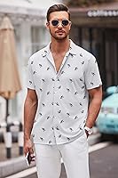 Vista 64 de COOFANDY Camisa casual con botones para hombre, manga corta, sin arrugas, camisa de verano