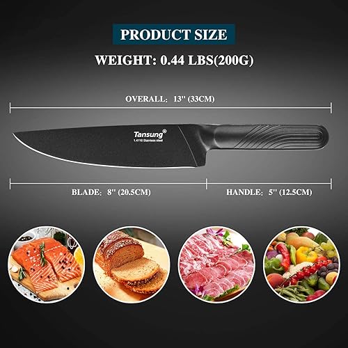 Miniatura 5 de TANSUNG Cuchillo de chef, cuchillo de cocina profesional de 8 pulgadas, cuchillo de cocina de corte ultraafilado con hoja antiadherente de acero