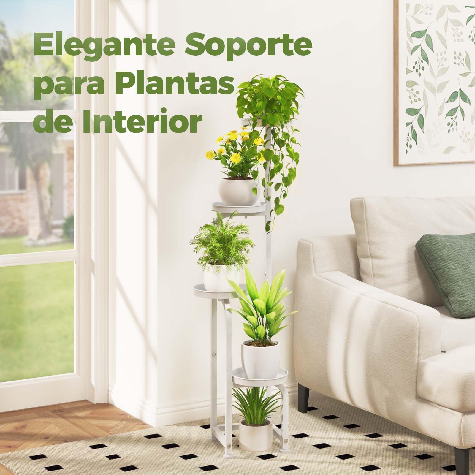 Bamworld Soporte para plantas de exterior e interior, soporte de hierro, soporte para plantas, estante para plantas de balcón (blanco) (22,3 x 22,3 x 116 cm)