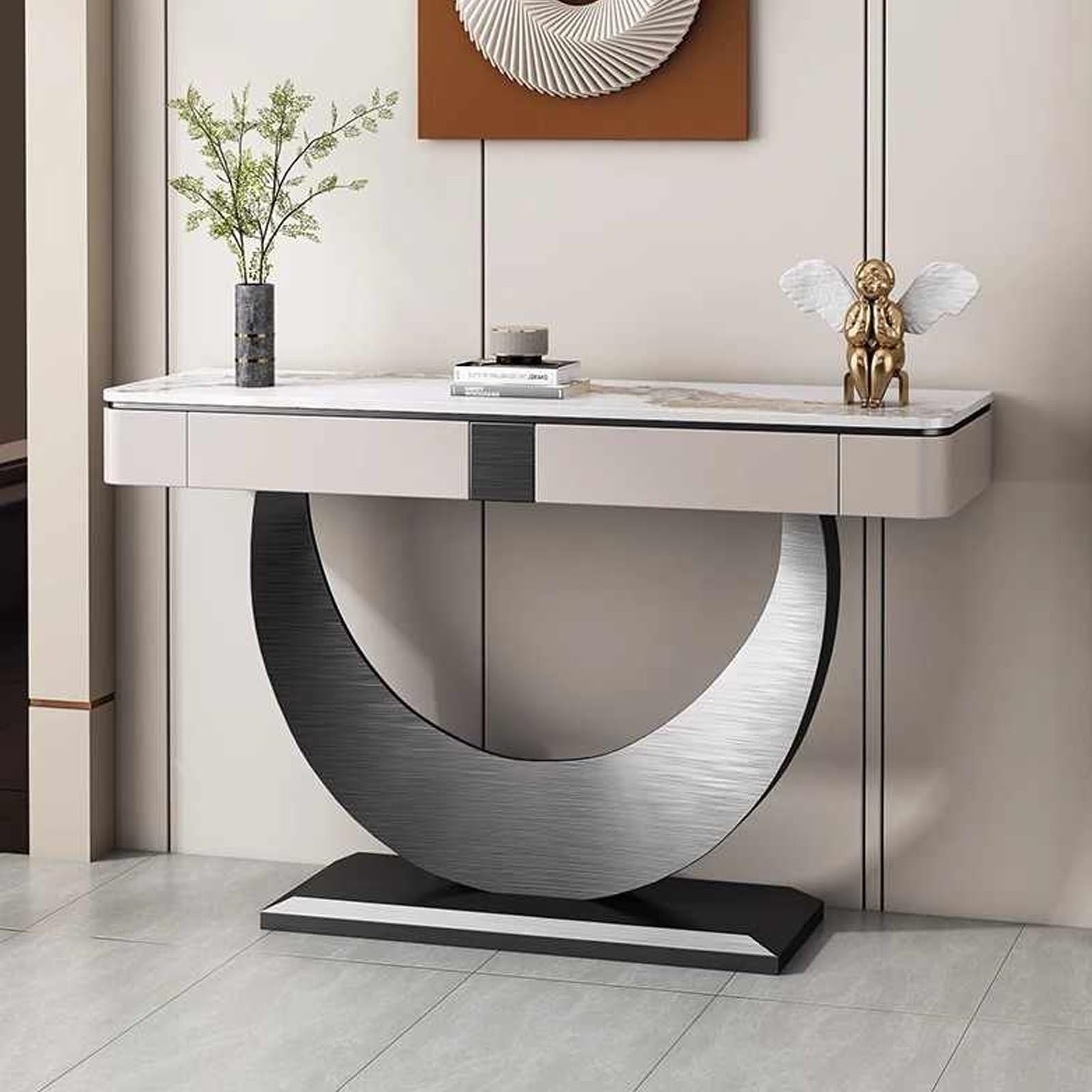 SXZenSpace Modern Console Table with Drawers, Narrow Sofa for Hallway, Stylish Living Room Accent (Black, 100 cm / 39.4 inches)