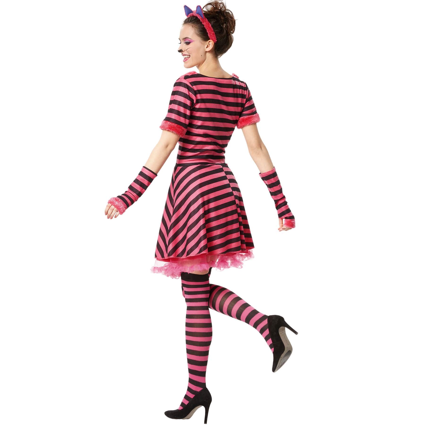 dressforfun 900538 Costume Donna, Gatto Cheshire a Righe, Nero & Rosa, Carnevale Festa Halloween -Disponibili in Diverse Misure (M | Nr. 302487)