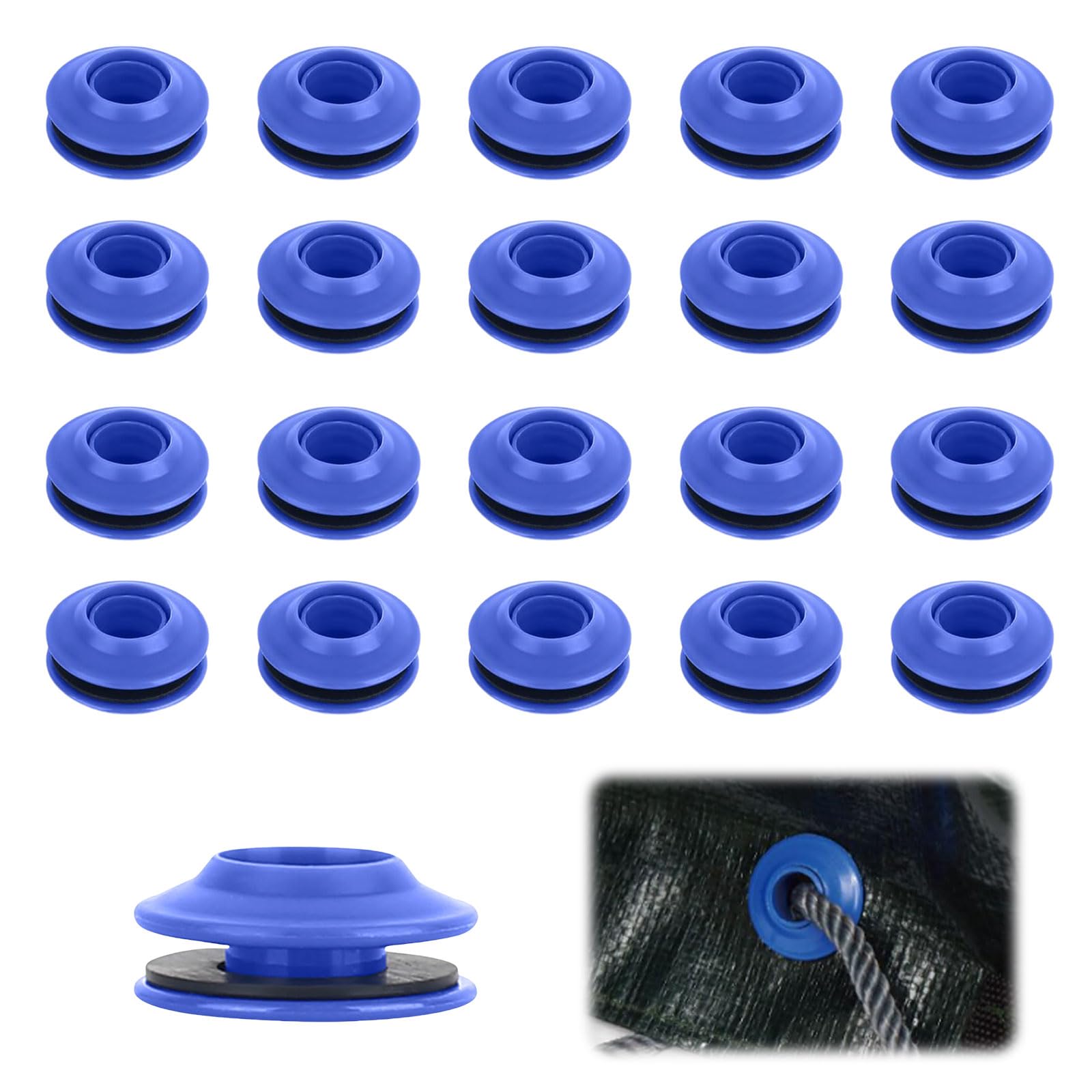 20 Pezzi Occhielli per Telone in Plastica, Occhiello per Telone Autoperforante, Occhielli in Plastica Multiuso per Tende da Piscina Teloni Tende Telo Telone - 27 x 27 x 11 mm - Blu