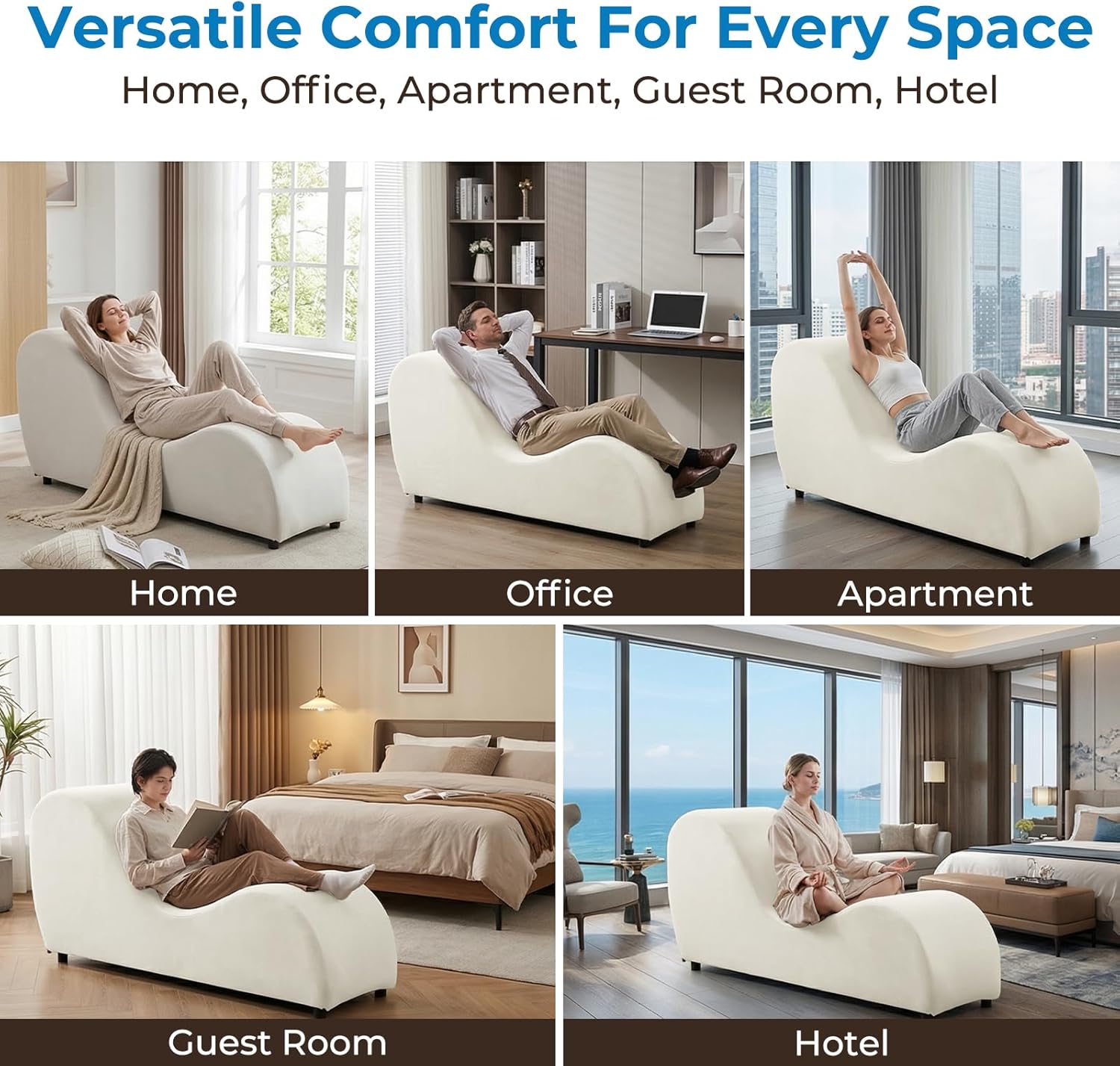 Mjkone 60.6" W Yoga Sofa Chair S-Shaped Chaise Lounge Chairs Indoor for Adults Bedroom Yogas Stretching, Curved Velvet Yoga Lounges Chaise Chair for Living Room Relaxing Apartment Exercising, Beige