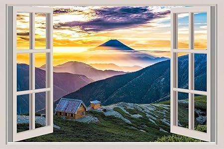 Amazon Co Jp Nd タペストリー 富士山 風景 絶景 景色 窓 だまし絵 森 山 和風 きれい さわやか 癒し おしゃれ 大きい インスタ映え グッズ 小物 テレワーク 背景 リモートワーク 布 壁 インテリア 目隠し 部屋 飾り Zoom 和モダン デザイン4