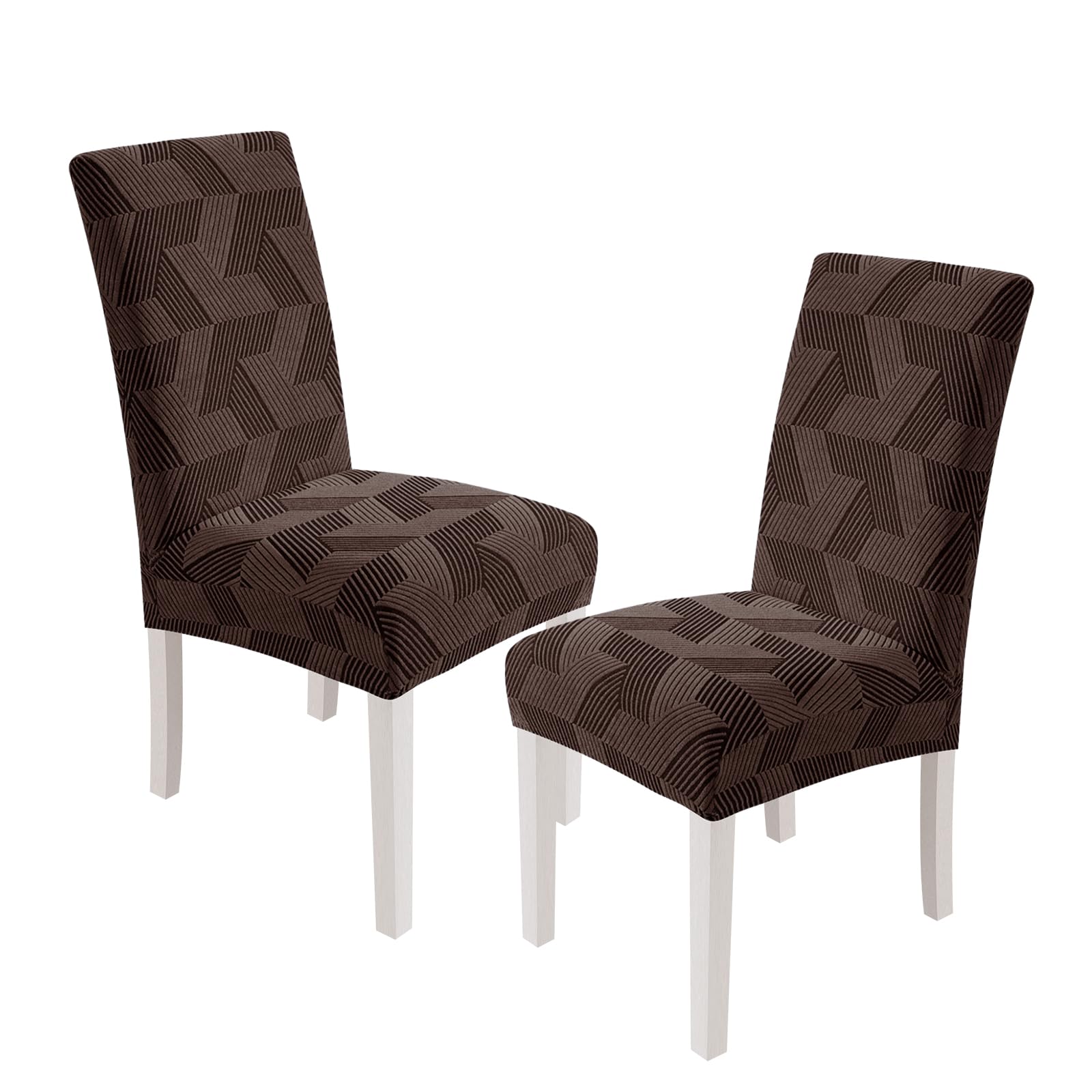 XINEAGE 2 Packs Dining Chair Slipcovers, Geometrical Jacquard Parson Dining Chair Covers, Washable Chair Protectors for Dining Room, Kitchen, Restaurant, Hotel, Brown โ image 1