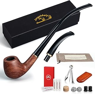 Joyoldelf Churchwarden Rosewood Tobacco Pipe - Handmade Smoking Pipe with Replaceable Short Stem, Wooden Pipe Set with Gift Box and Accessories for Beginners and Enthusiasts