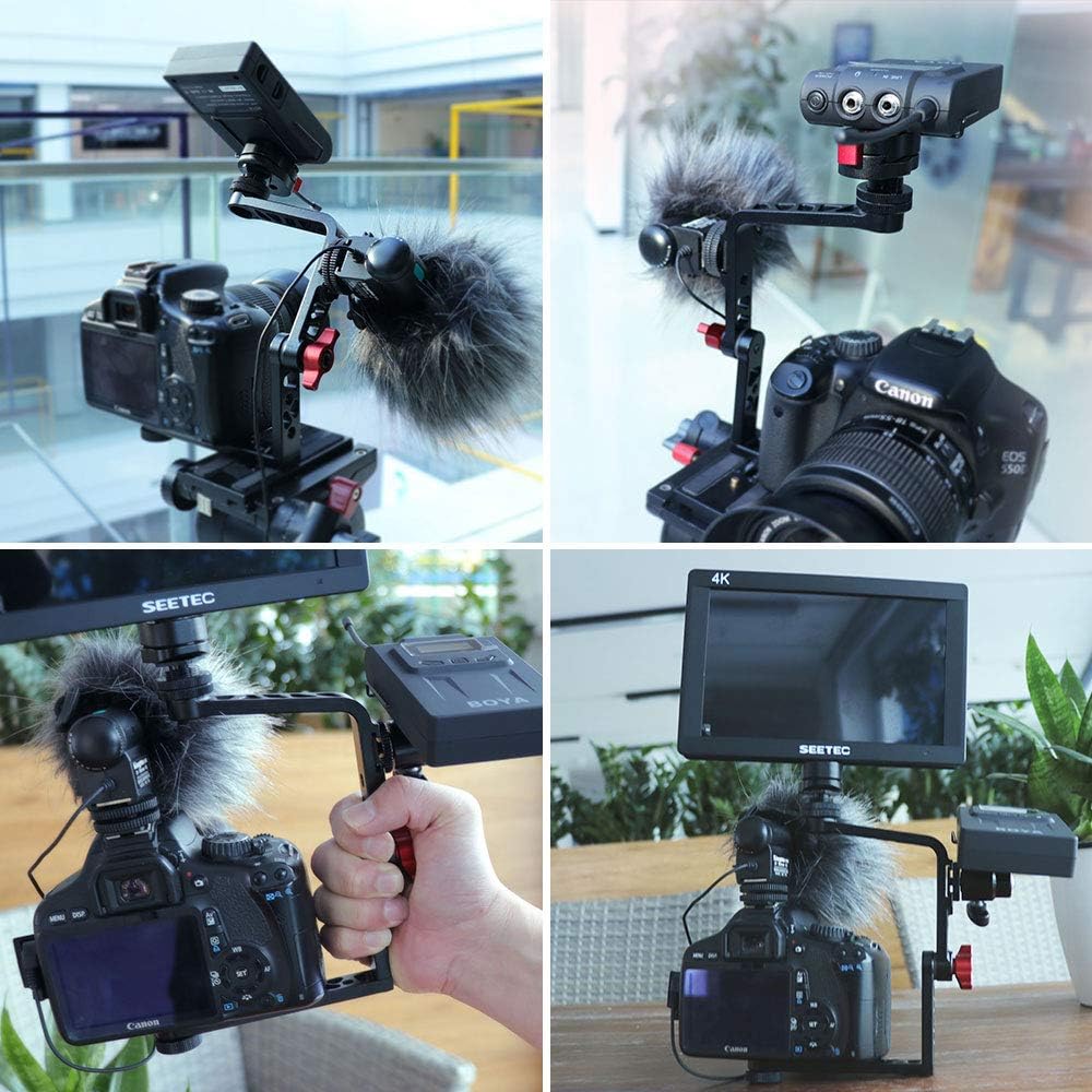 Universal Mirroless Camera L Bracket Camera Cage Mount, Swiel Arm for Monitor Vlogger with 1/4" Screw Cold Shoe Vertical Video Shooting, Vlogging Film, Compatible with DSLR Tripod Head,