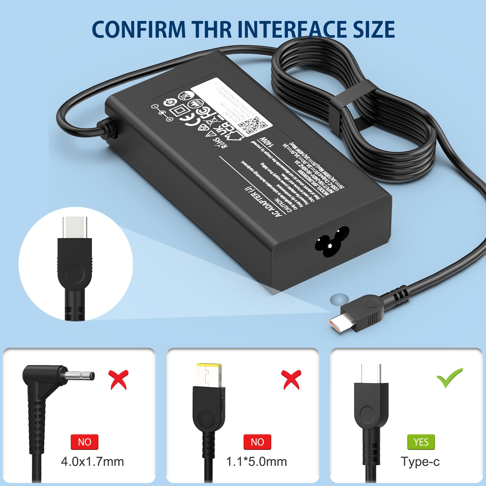 Chargeur 140W 135W USB C Alimentation pour Lenovo Yoga IdeaPad