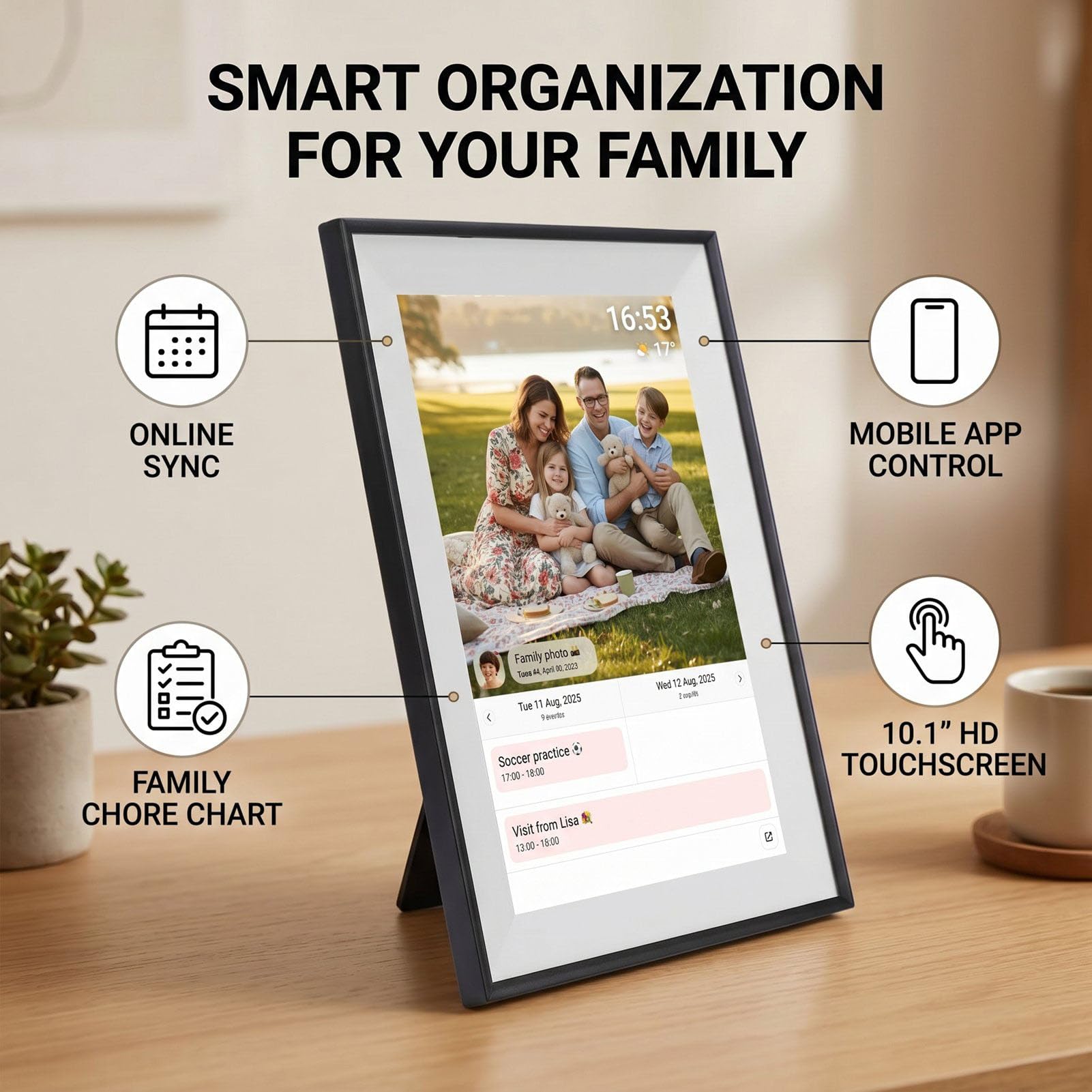 Ejoyous 10,1-Zoll-Smart-Kalender, Digitaler ABS-Touchscreen-Fotorahmen mit 1280 X 800 LCD, Familienplaner, Aufgabendiagramm, Echtzeitsynchronisierung für Home-Office-Zeitpläne
