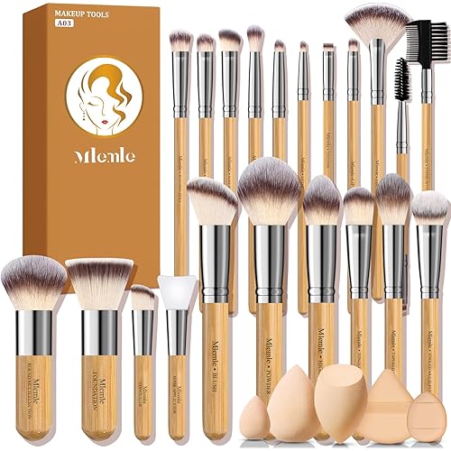 Makeup Brushes Set, Mlemle Professional 26 Pcs Makeup Kit, Include Concealers Powder Foundation Eye Blush shadows 21 Pcs Bamboo Makeup Brushes and 3 Makeup Sponge, 2 Powder Puff (A03)