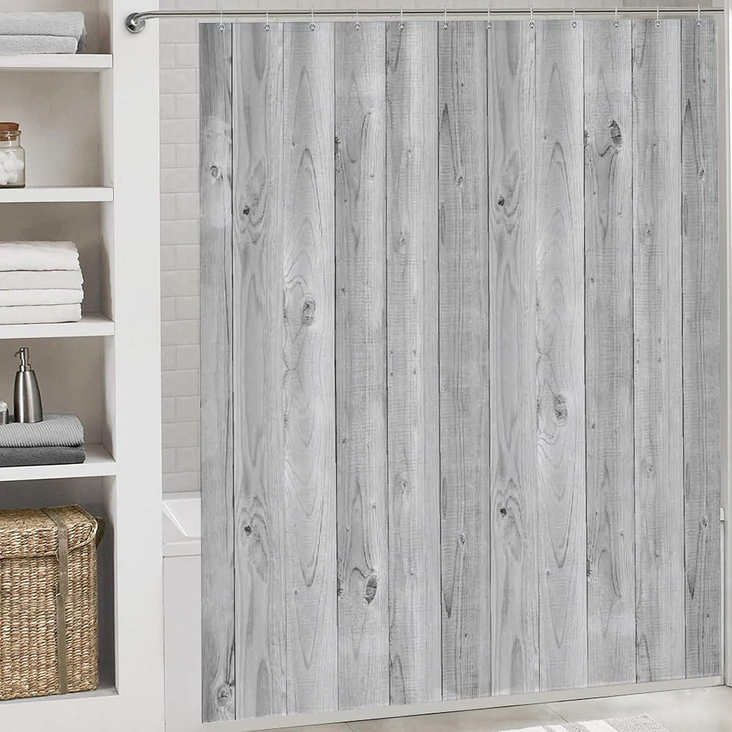 Wood Grain 4 Piece Shower Curtain Sets, Oak Wood Texture 4 Piece Bathroom Sets with Hooks, Non-Slip Rugs Bath Mat Toilet Cover U Shaped Mat, 72x72 in