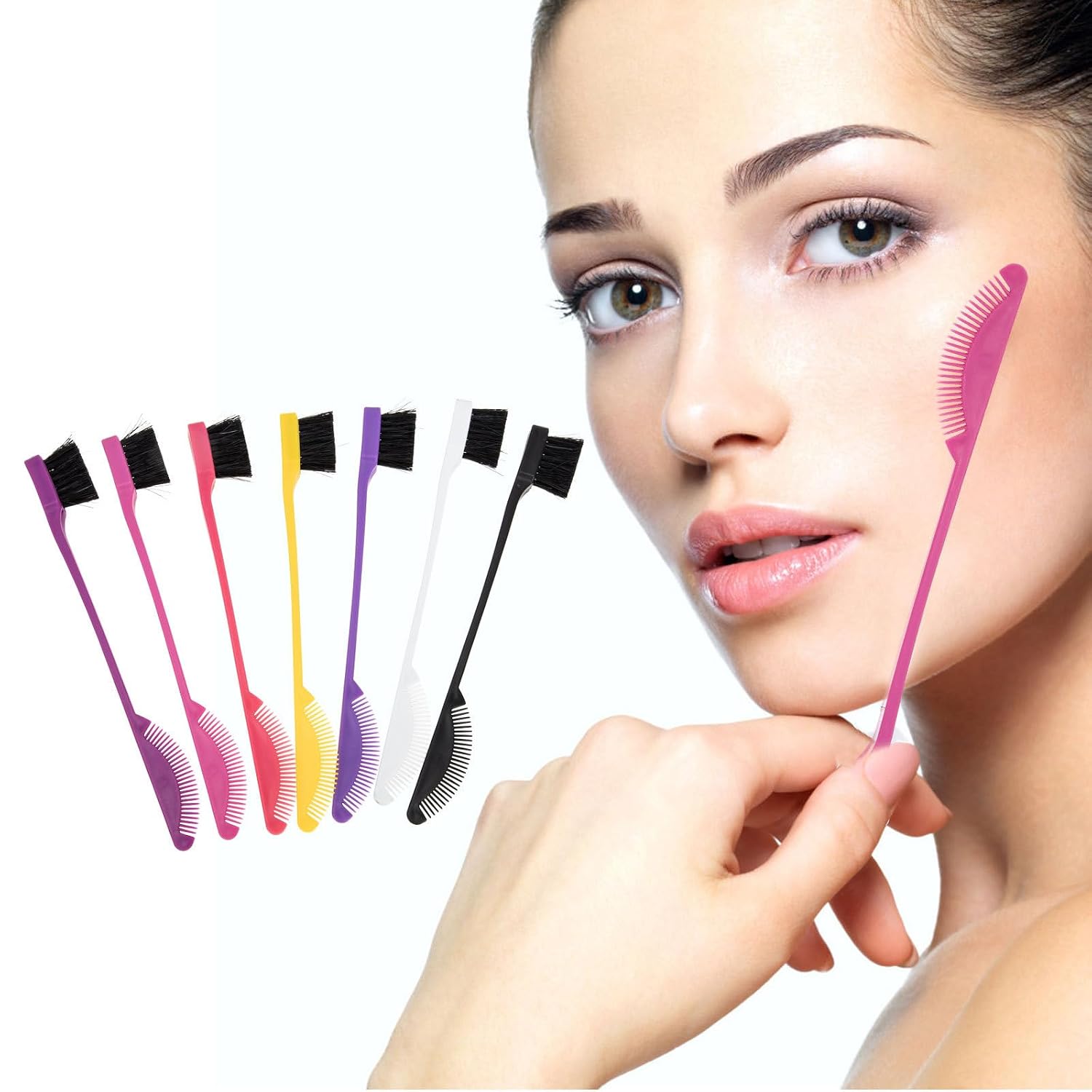 SEWACC 7pcs Dual-ended Makeup Brushes Set Eyebrow Brush Eyelash Comb Multi-color for Precise Brow Grooming and Lash Styling