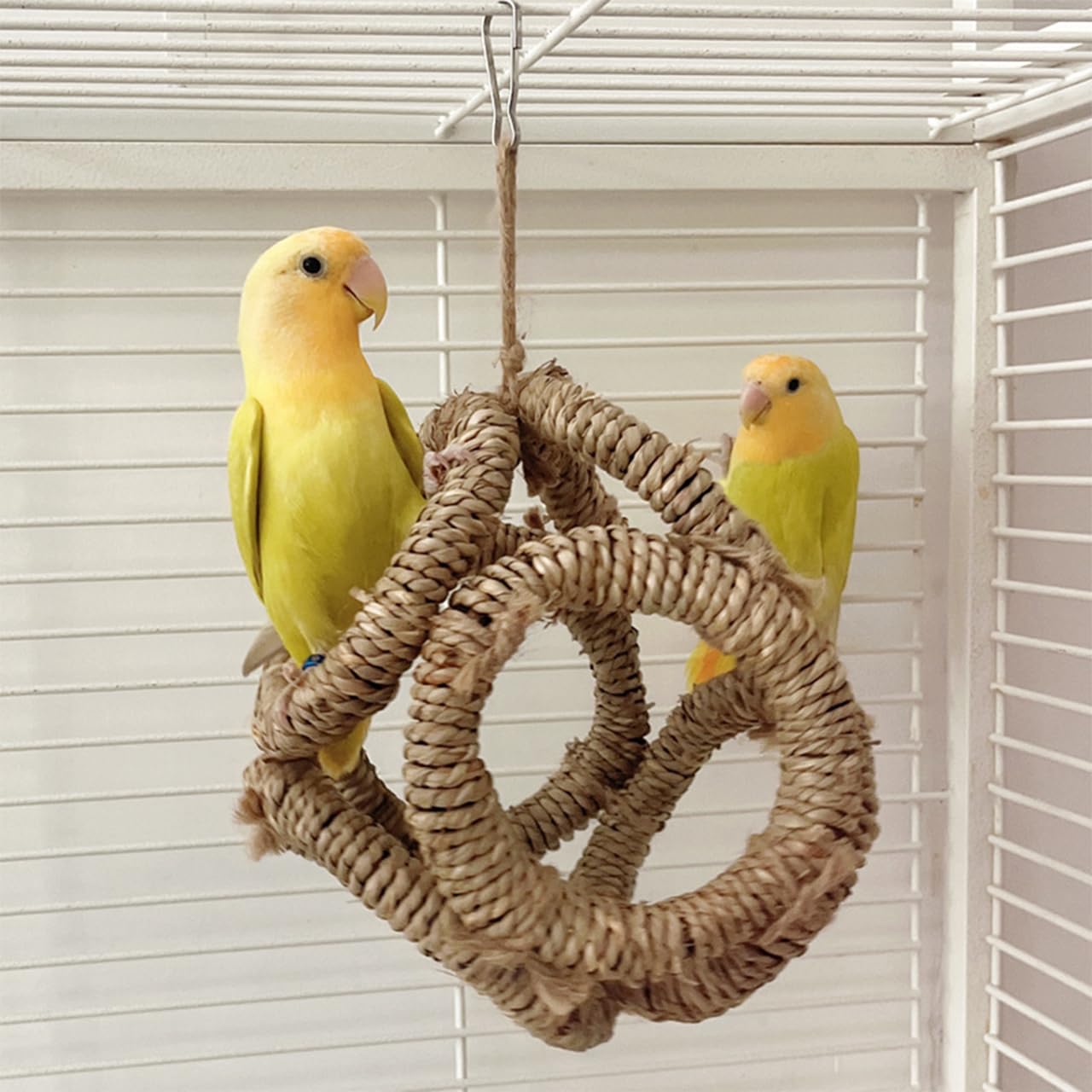 Woven Straw Bird Chewing Toy, Handmade Grass Bird Swing Toy Natural Hanging Hammock Swing Nest for Parrot Cockatiel Parakeet Lovebird Finch