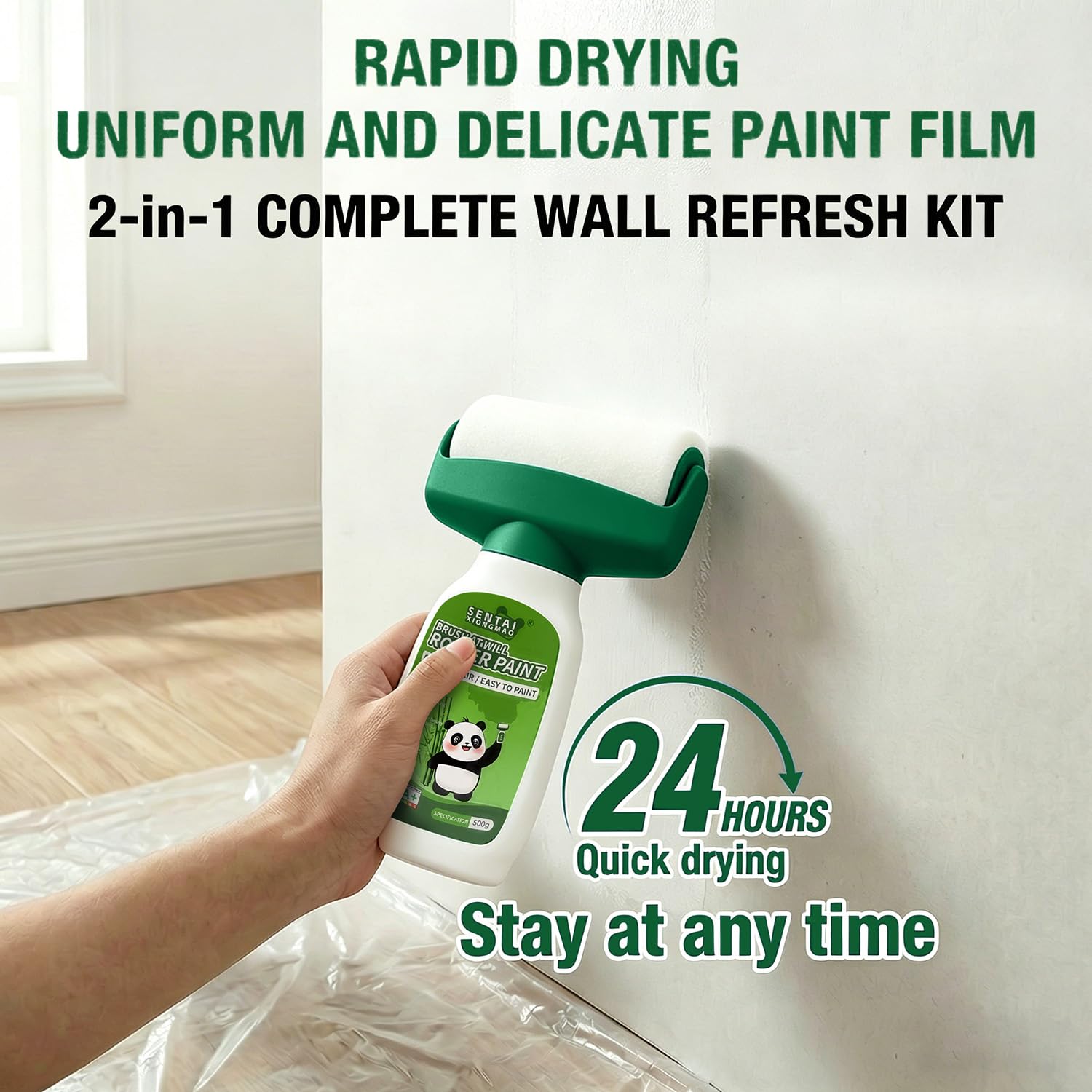 Pintura Blanca para Pared 500g - Rodillo Reparador de Paredes 2 en 1 Alta Cobertura - Pintura de Retoque para Pintura Plástica e Interior