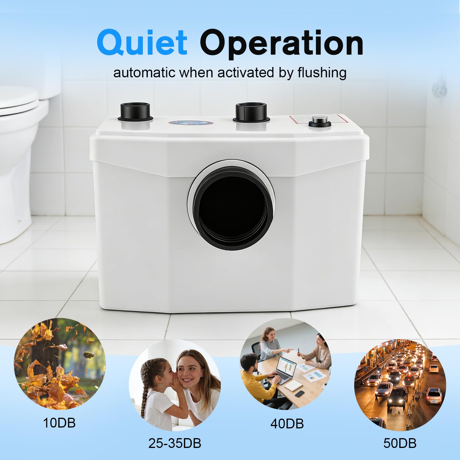 Bomba Maceradora, 600W Bomba Sanitaria de Aguas Residuales, Triturador Sanitario Compacto, 240L/Min, 8M Distancia de bombeo vertical, para Inodoro, Lavabo, Ducha, Lavadora, para Suspendidos