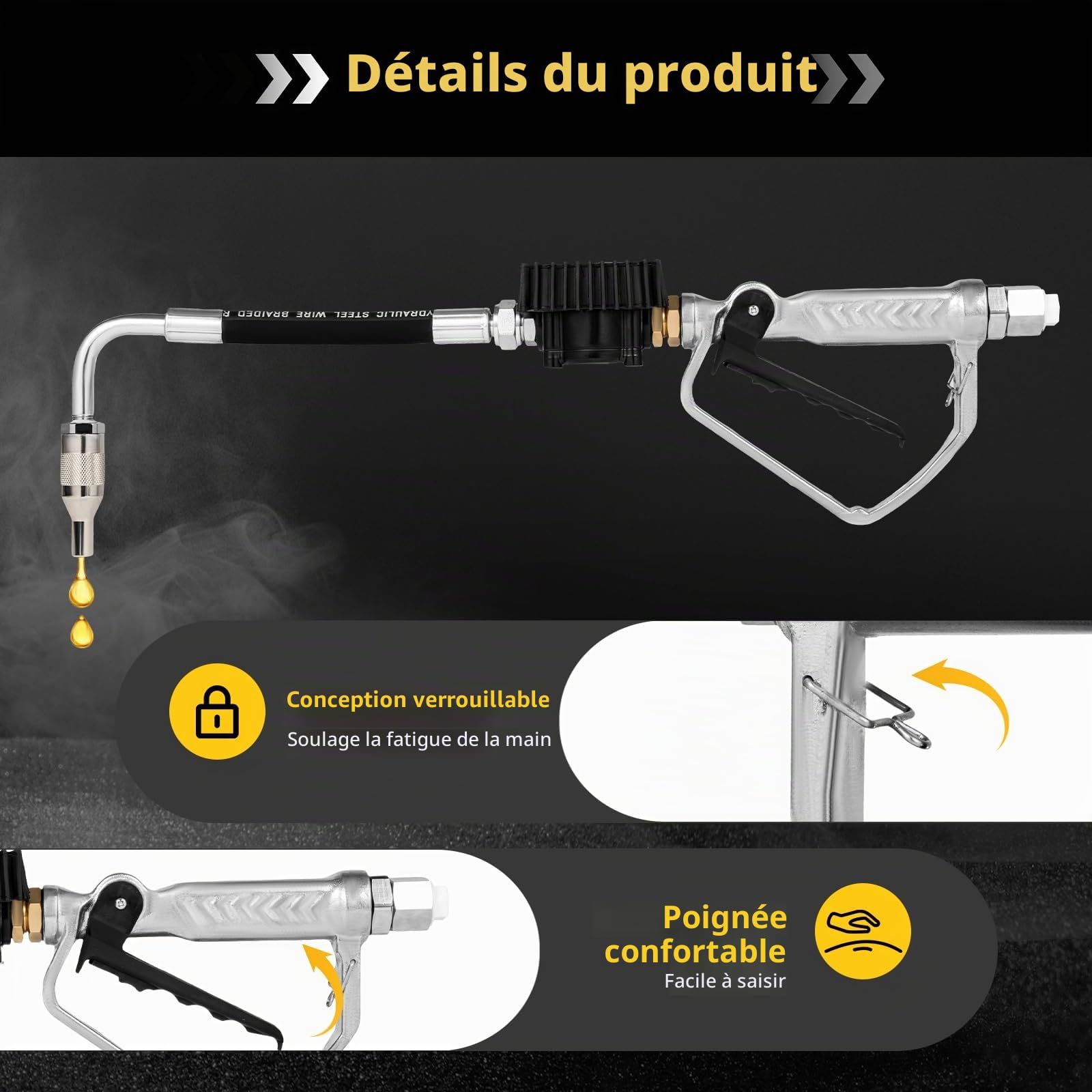 Pistolet de distribution pneumatique diesel pistolet de mesure d'huile pompe diesel pistolet de ravitaillement avec compteur et tube rigide, buse de compteur de vanne de régulation d'huile numérique