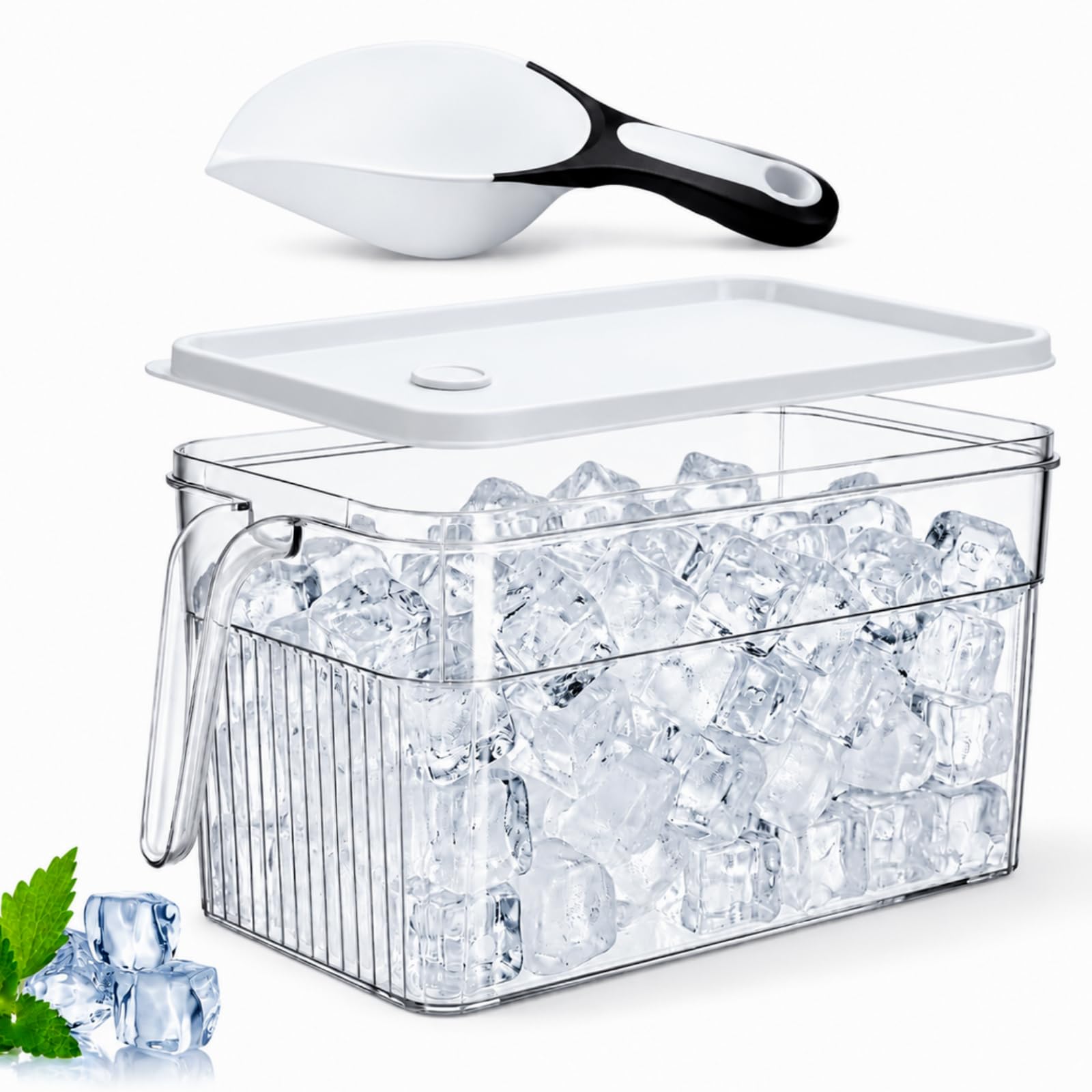 1 Set Ice Bin for Freezer with Lid Scoop, Tall Version, Black White