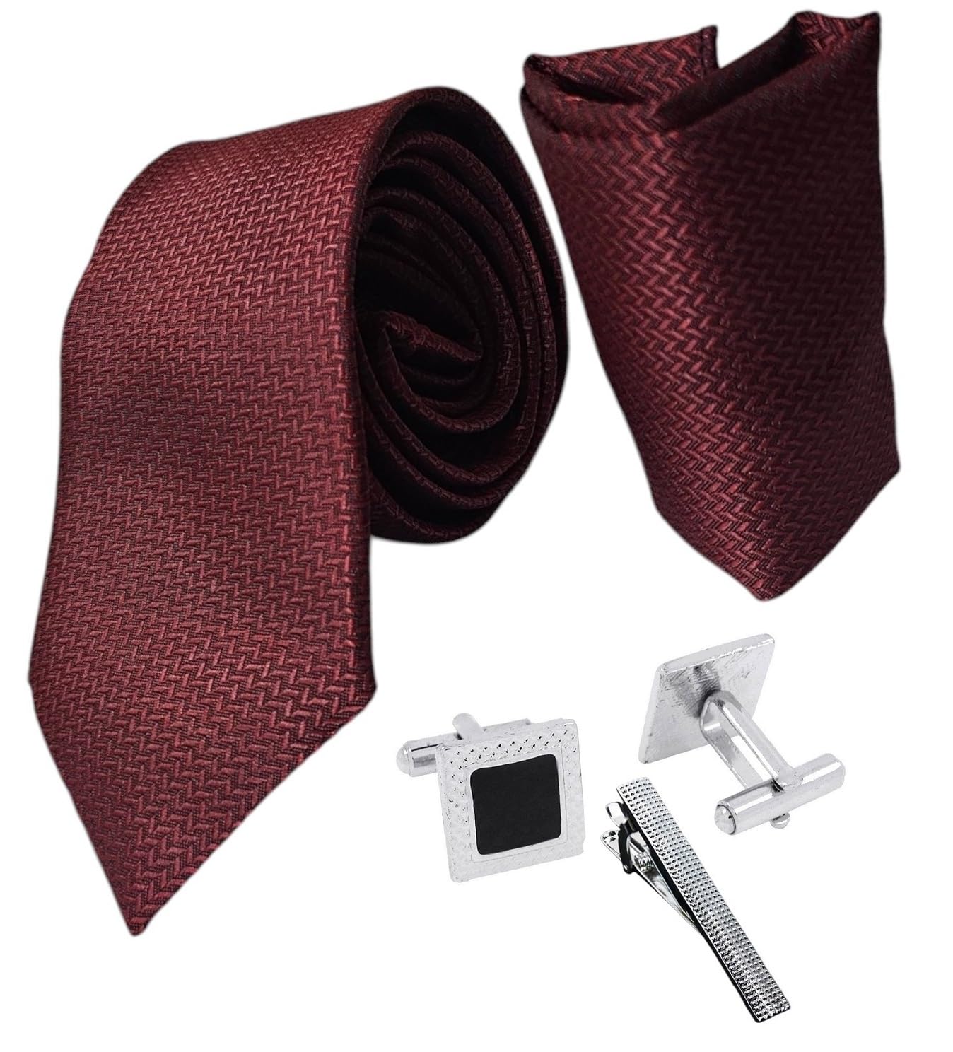 fashmade “where fashion is made” FashMade Premium Italian Silk Tie, Pocket Square with Square Brass Cufflinks & Silver Honeycomb Tie Pin Combo in Leather Gift Box for Men – Formal & Wedding Set tp-20-picture-25