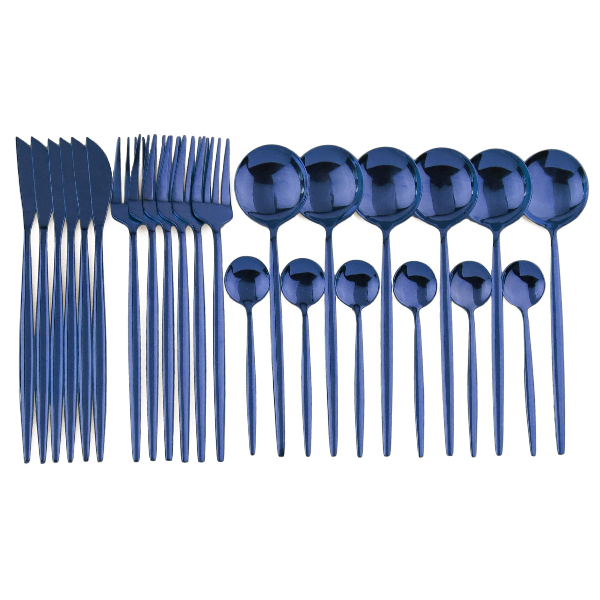 Ménagère acier inoxydable 18/10 bleu couteau fourchette cuillère cuisine service 24 pièces
