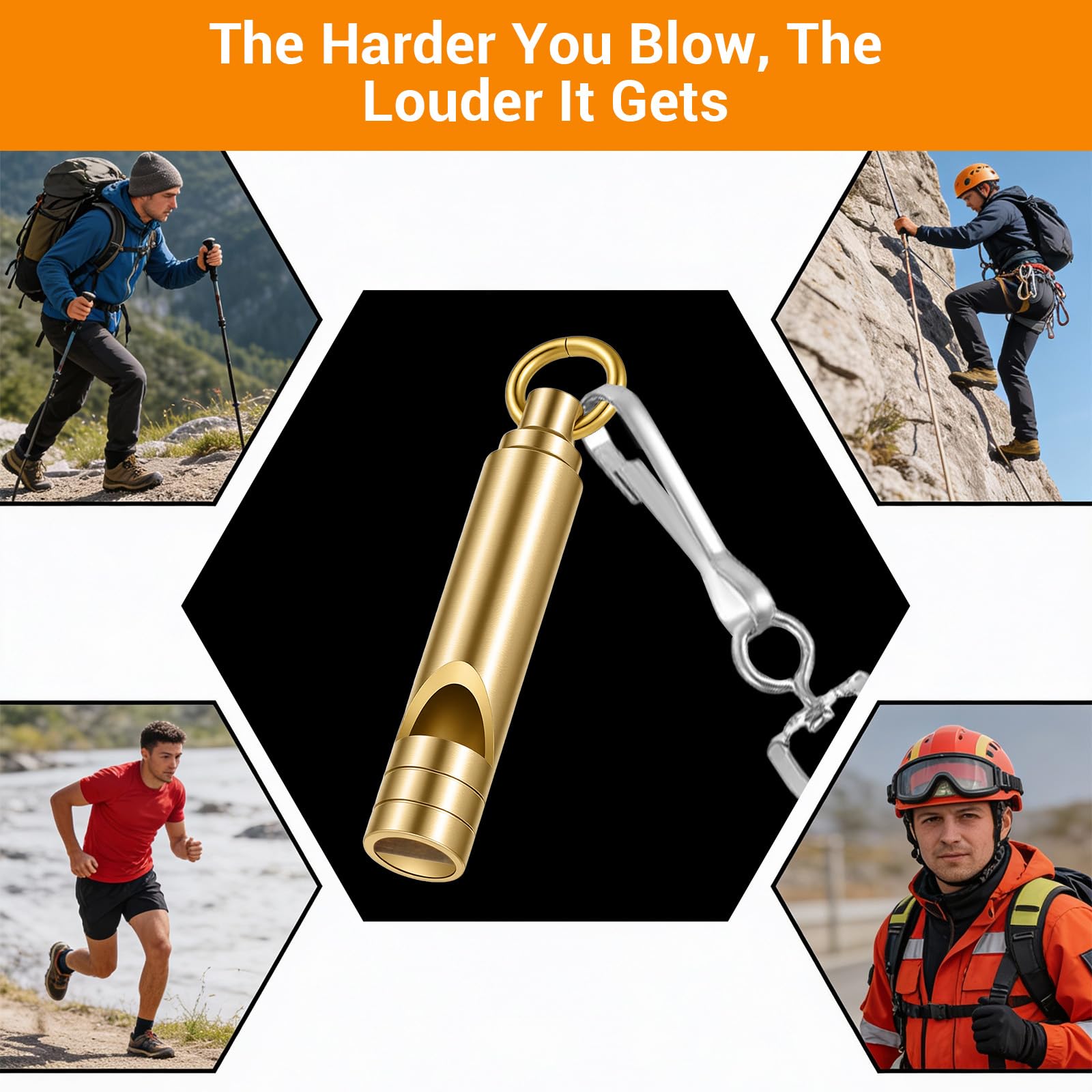 Paquete de 12 silbatos de emergencia de latón con cordón sin enredos, silbato de seguridad sin pealess, explosión fuerte para kayak, chaleco salvavidas, canotaje, camping, senderismo, caza, silbato de