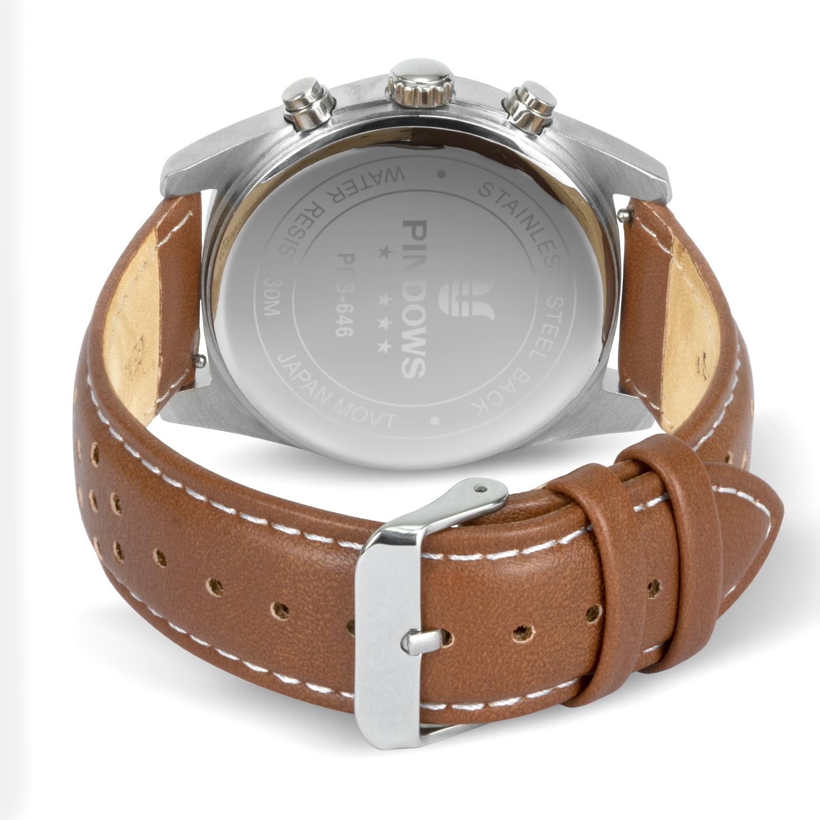 PINDOWS Orologio da polso da uomo, in pelle nero-marrone, cronografo, orologi al quarzo alla moda