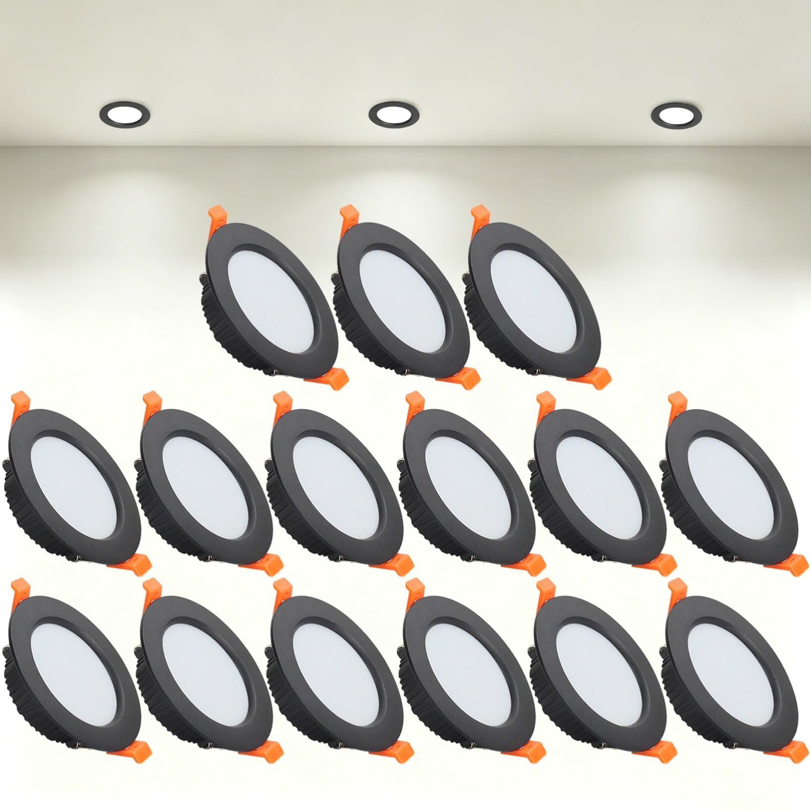 VOGHMOLD 9W Ultra Slim LED Downlight Recessed Ceiling Light 3.5 inch, 4000K Spot Lights Black Aluminum Trim, Cut Φ90-100mm, AC110-240V Panel Lighting for Office Hallway Closet, 15 Pack