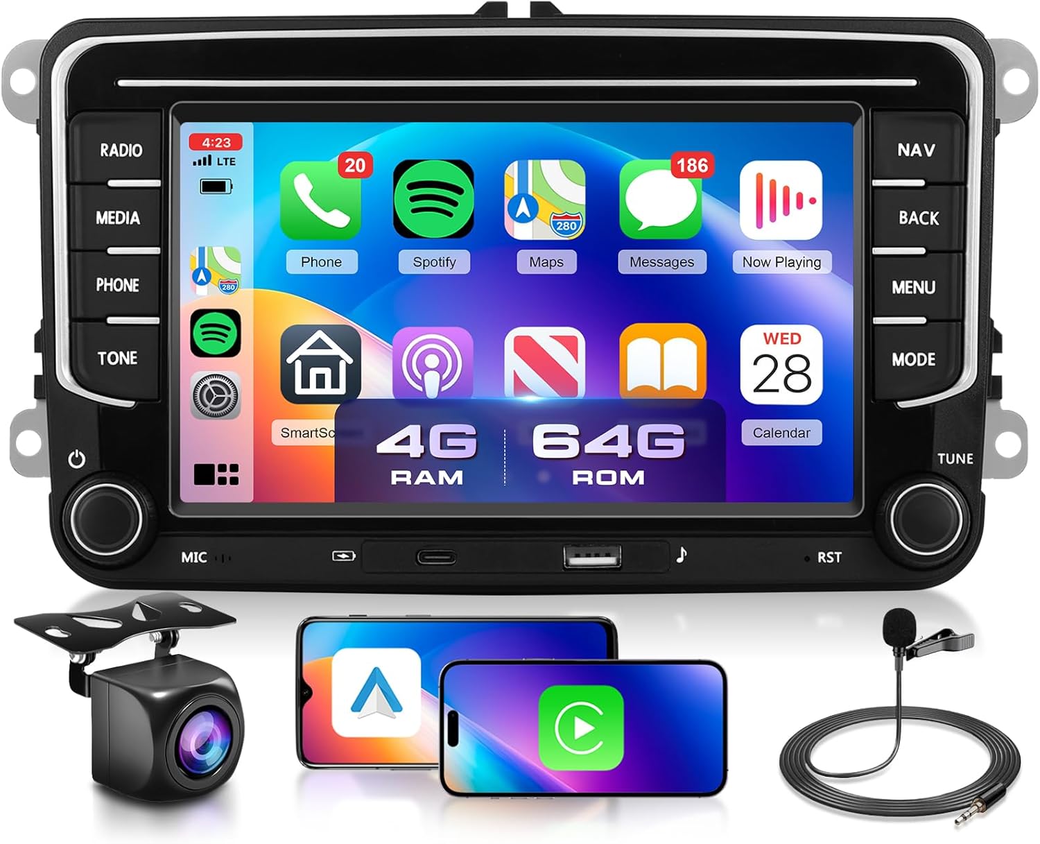 4G+64G Car Radio Stereo for VW Jetta/Tiguan/Golf/Passat – 7in IPS Android 15