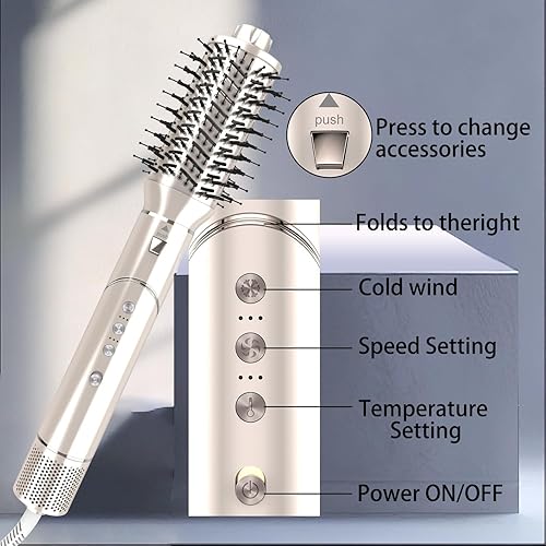 Miniatura 7 de Cepillo secador de pelo 5 en 1 de alta velocidad, 110,000 RPM, secado rápido, rizado, voluminizador, alisado, alisado, multipeinador