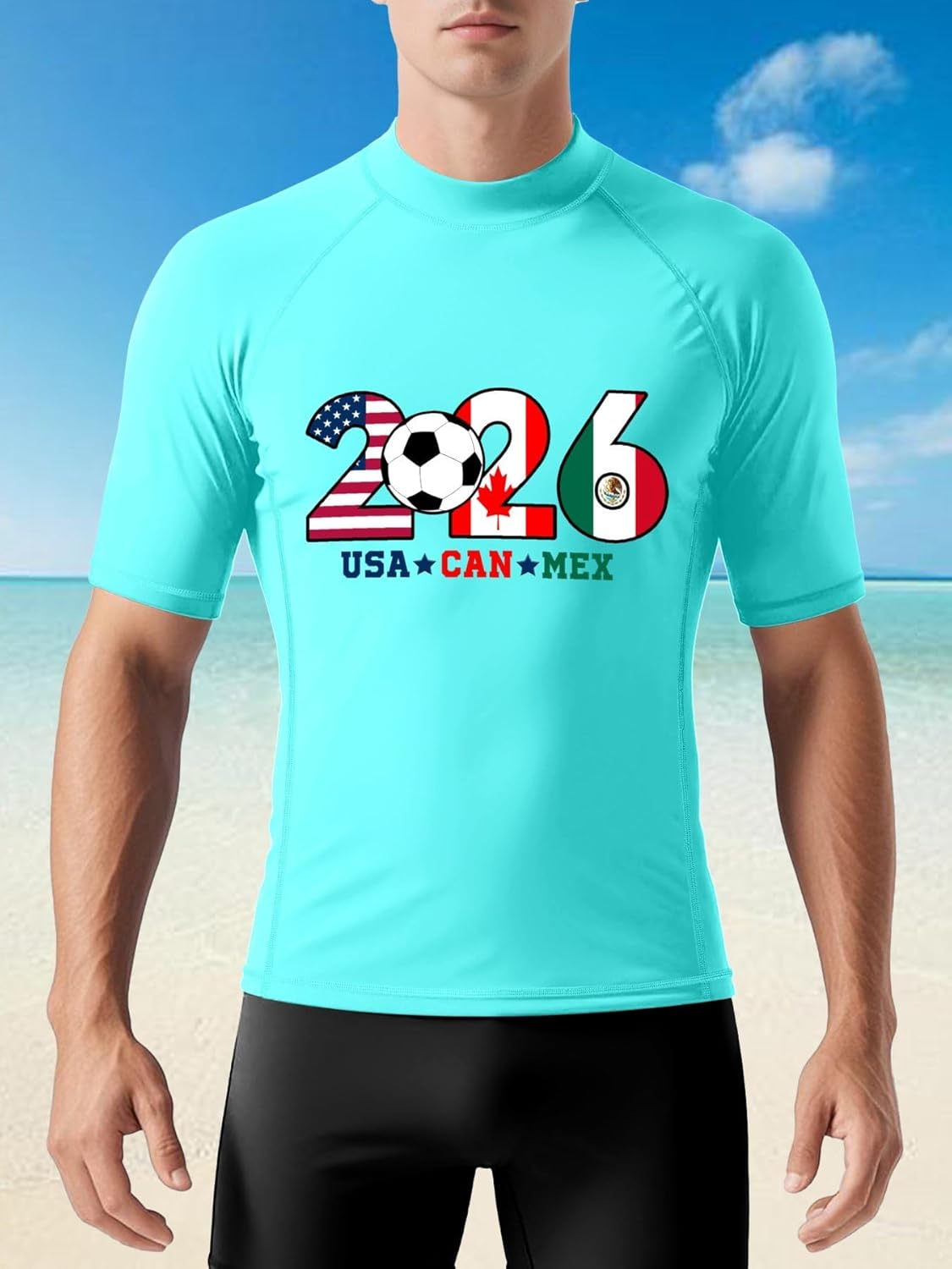 Men's 2 Piece Swimwear Set,Short Sleeve Top & Swim Shorts for Beach World Soccer Cup 2026