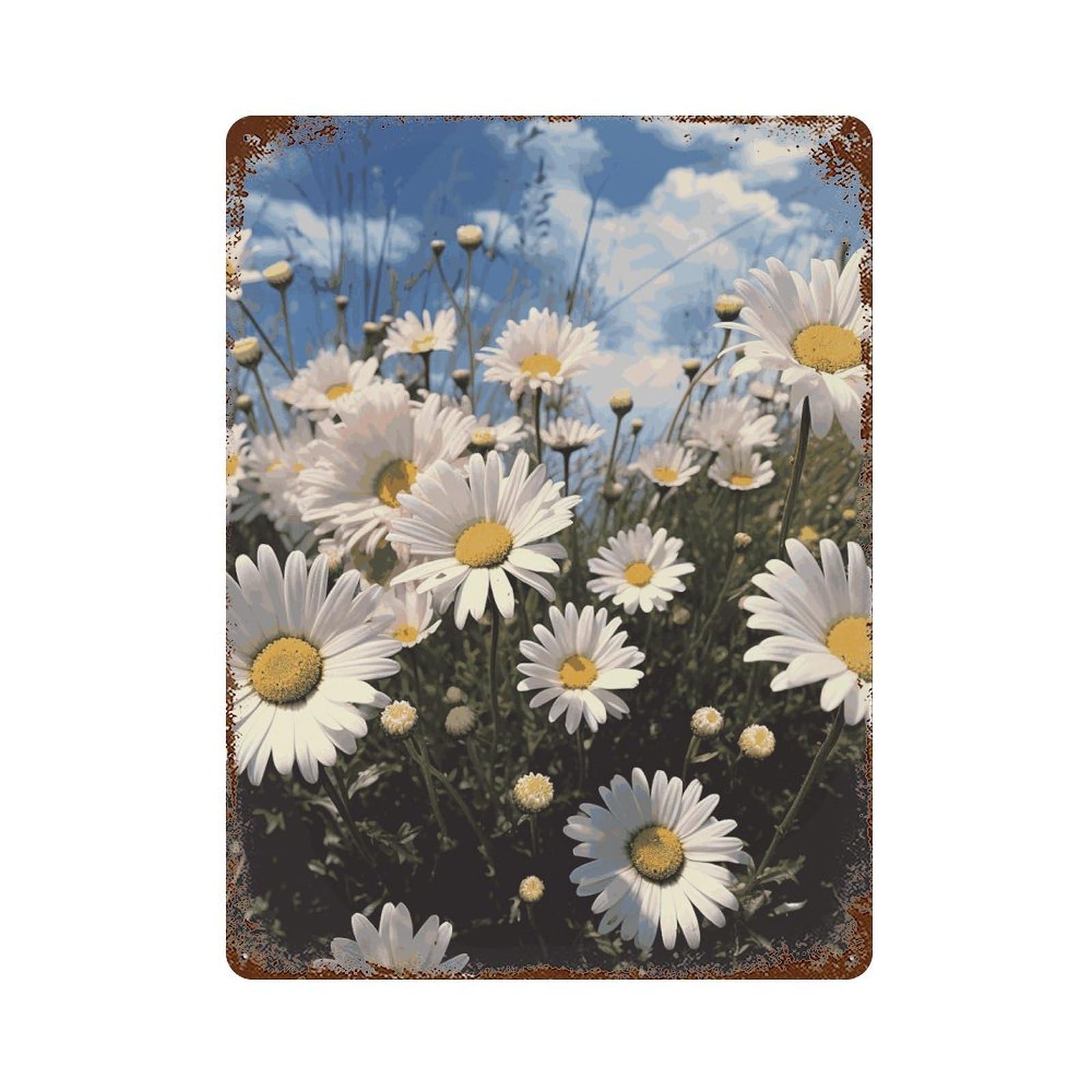 Tableau vintage à suspendre en métal avec marguerite décorative