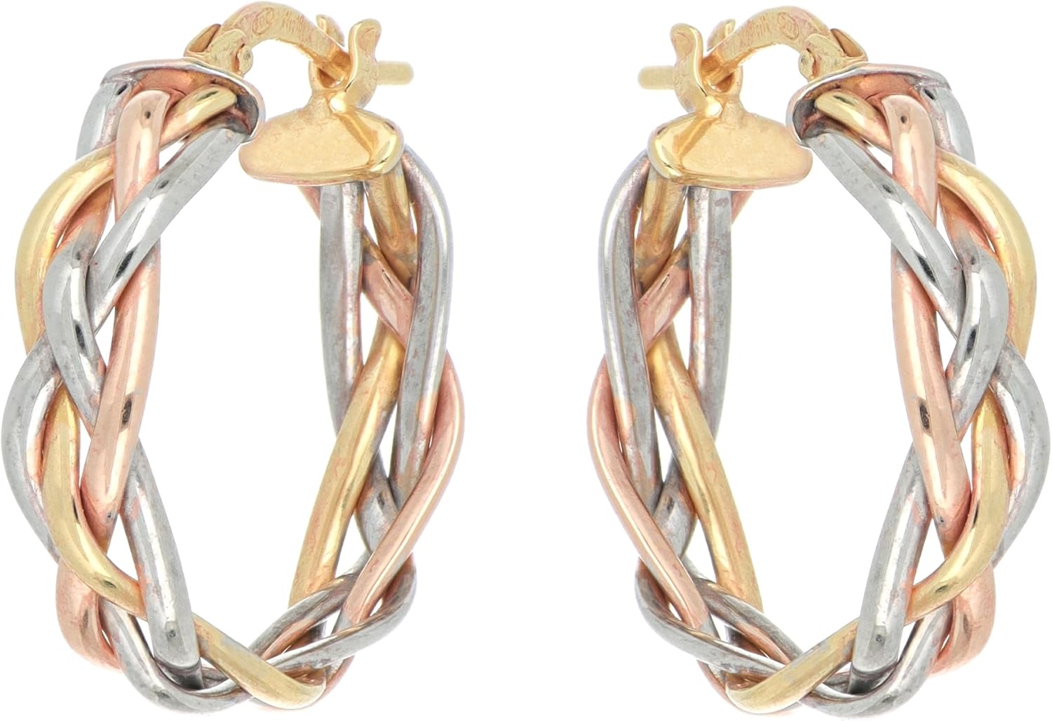 Round Earrings Braid Pattern in 18kt Gold and 925 Sterling Silver (Three Colors, 15mm)