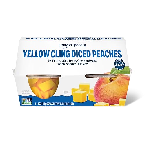 Amazon Fresh, Yellow Cling Diced Peaches in Fruit Juice, 4