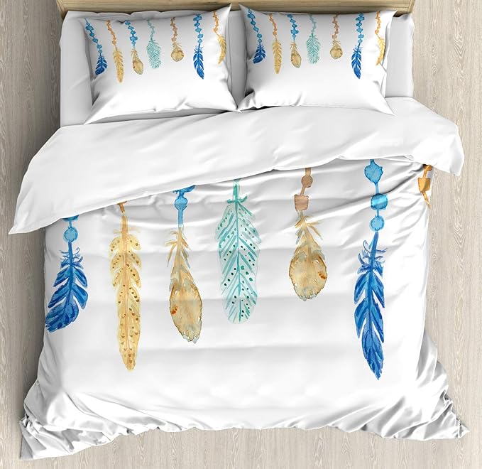 Ambesonne Feather Duvet Cover Set, Multicolored Bird