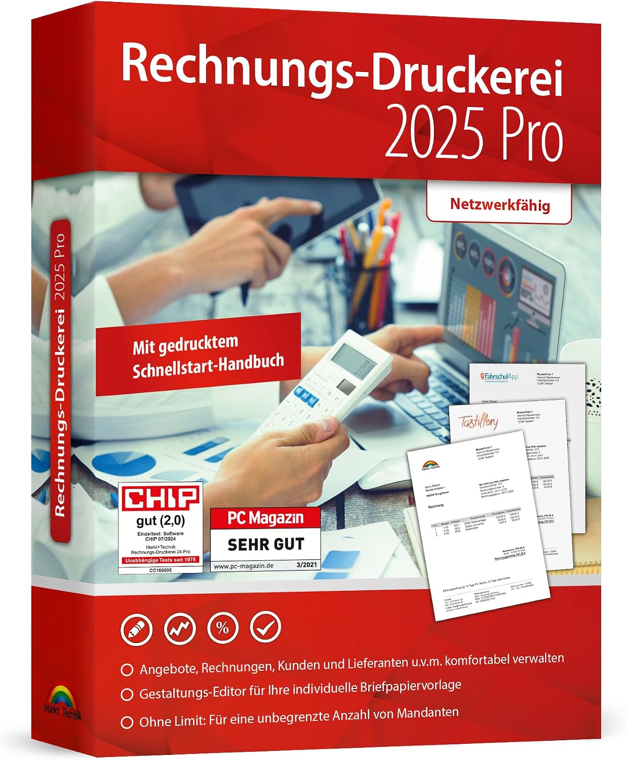 Rechnungsdruckerei 2025 PRO f r Unternehmer und Handwerker - Rechnungen Lieferscheine Angebote Auftragsbest tigungen Mahnungen schreiben - kompatibel mit Windows 11 10 8.1 7