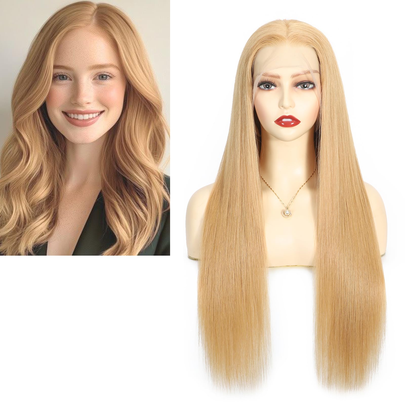 Beeline Honey Blond 28# długie proste włosy 100% Remy wstępnie plucked, długość włosów 55 cm