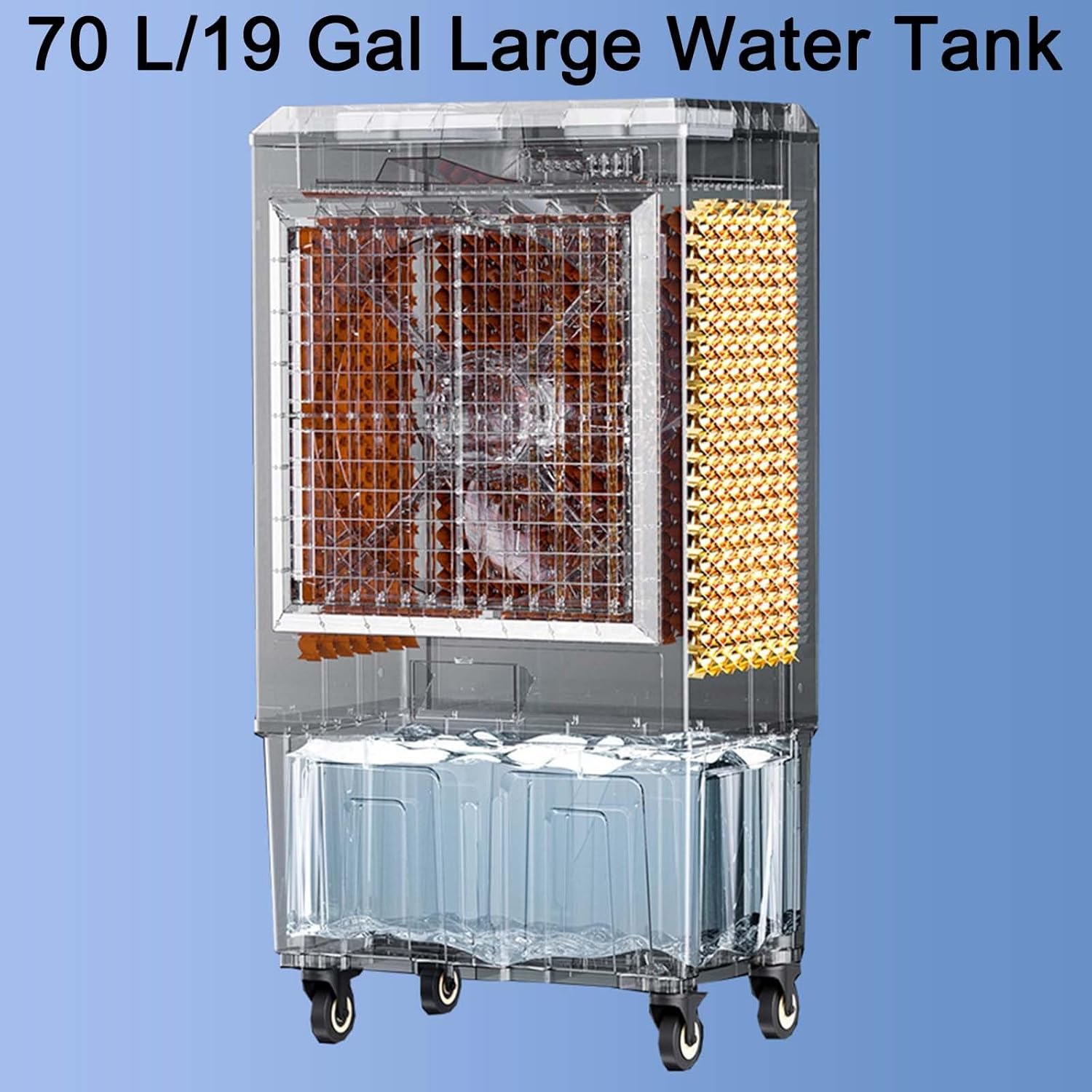 Portable Evaporative Air Cooler, 70L Swamp Cooler with 120° Oscillation, 3 Speed Settings, Ideal for Patios, Garages, and Commercial Use - Efficient Cooling Solution