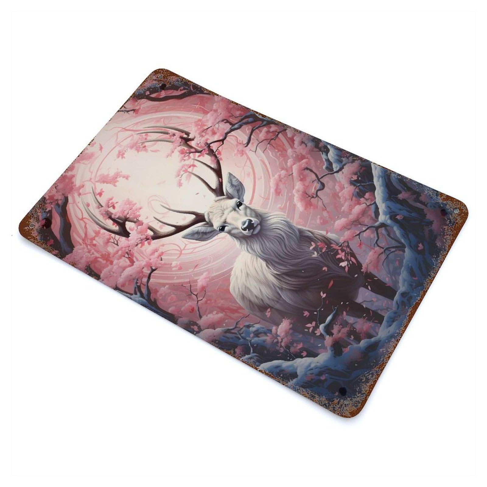 Aged Metal Wall Plaque with Deer Design 11.8"x7.9", for Garage, Bar And Workshop Decor, Rustic Home Decor