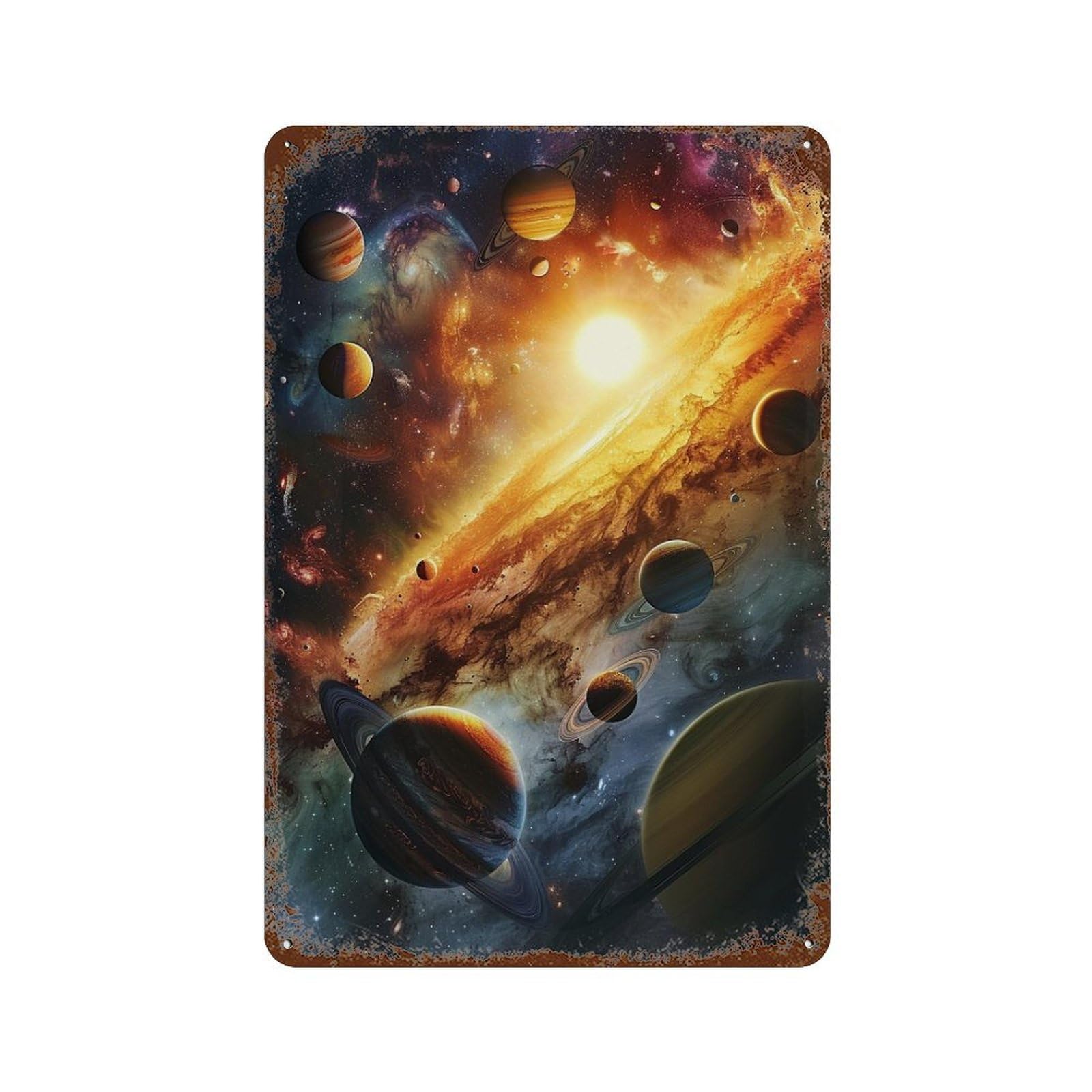 Galactic Planetscape Rustic Tin Plaque 11.8"x7.9", Ideal for Patio, Garden Room And Bar Decor