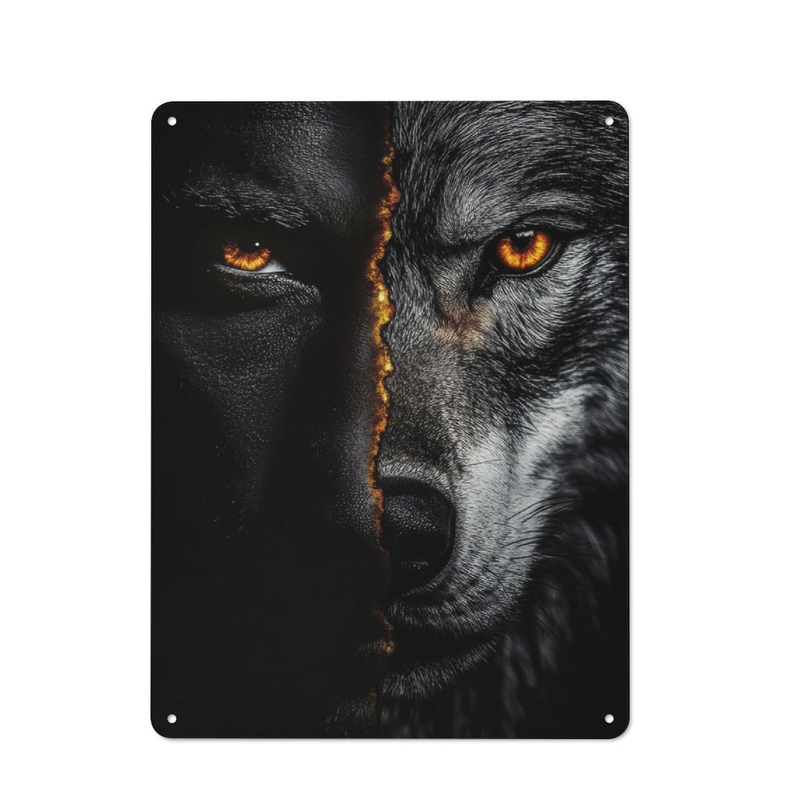 Junmoney Half Wolf Half Human Retro Metal Wall Decor 40X30cm, Metal Sign For Pub, Home Bar, Shed Or Man Cave, For Relaxed Wall Styling
