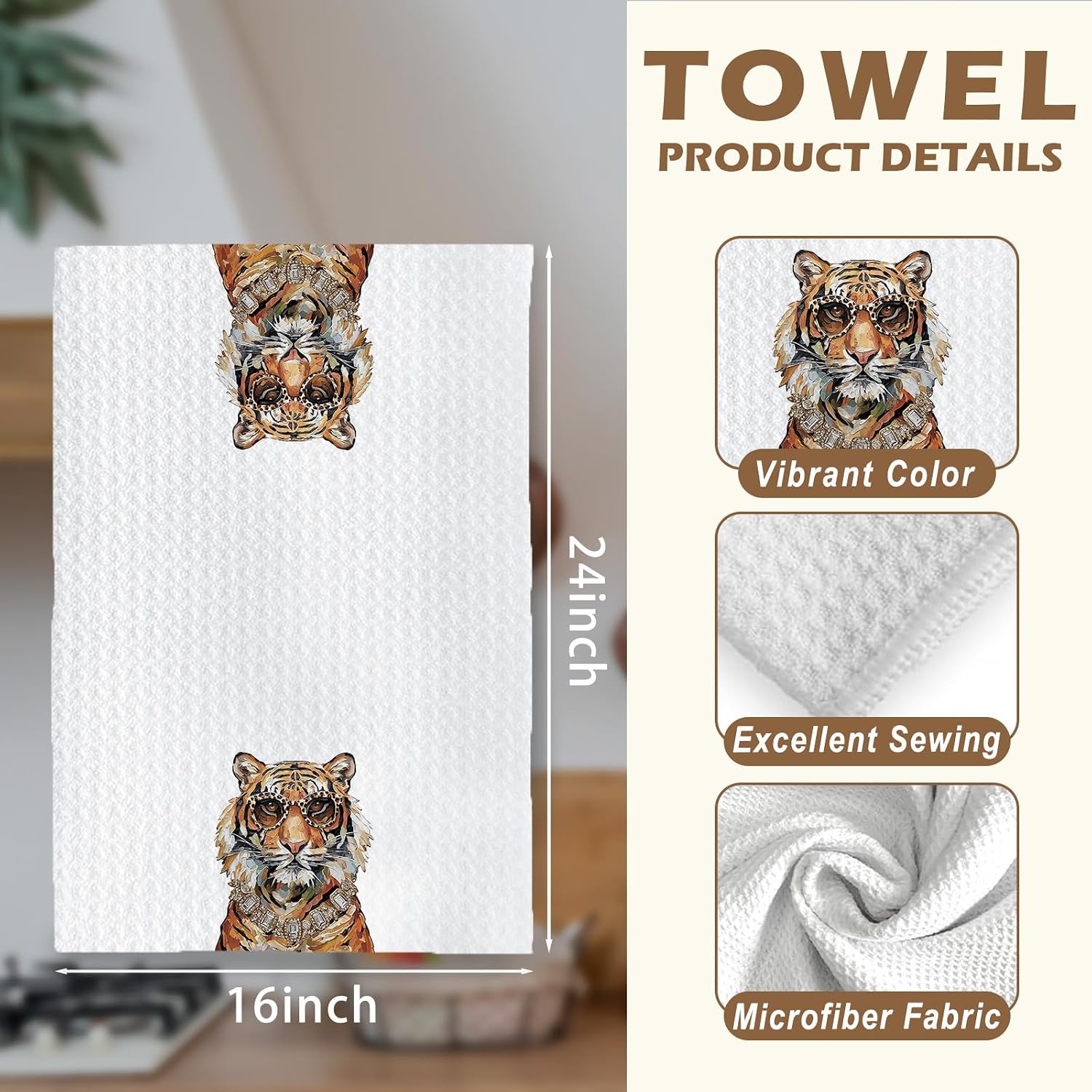 Fashion Tiger Kitchen Hand Towels 16x24 Inch | Tiger Lover Gifts for Women,Trendy Sunglasses Animal Dish Tea Hand Towels for Kitchen Bathroom Decor