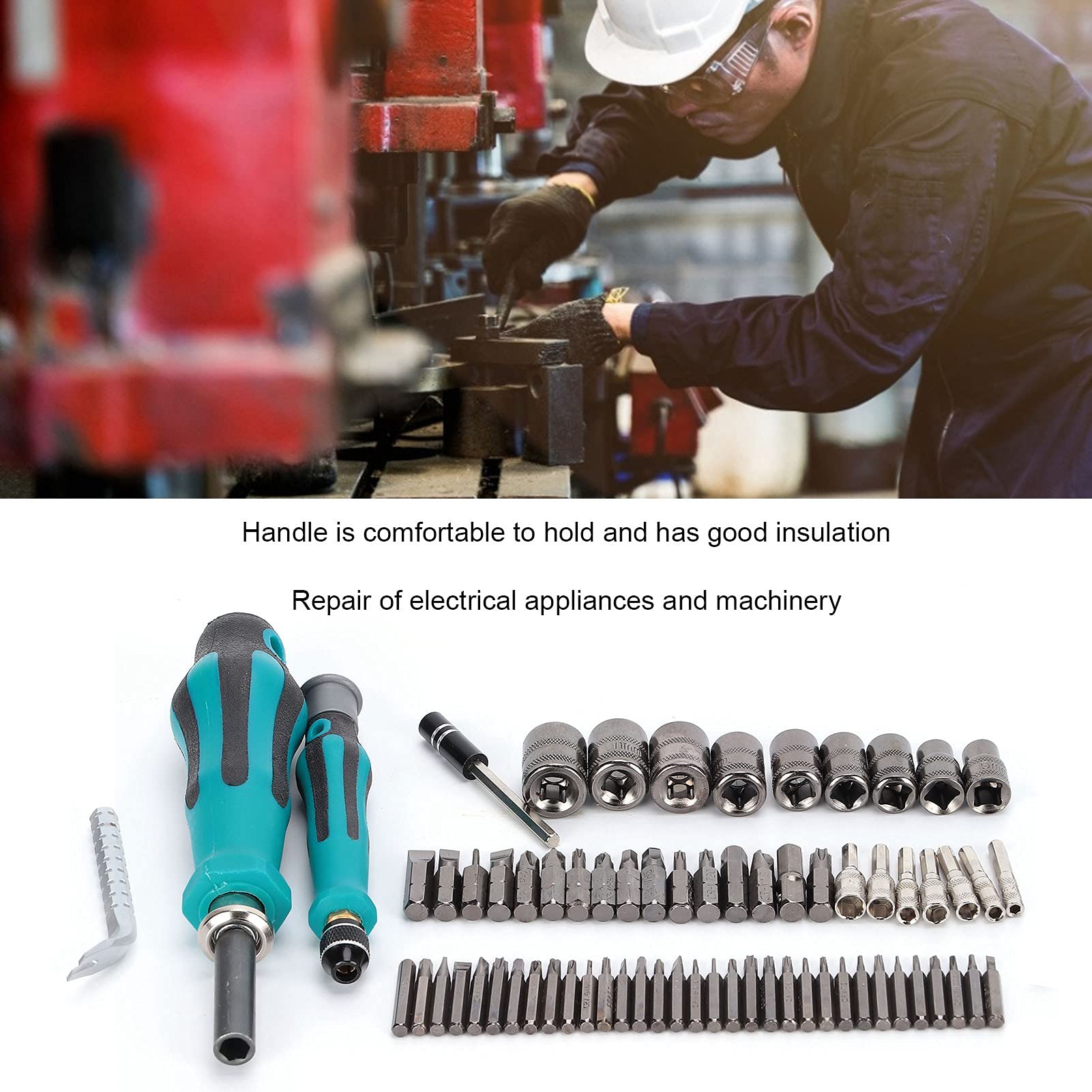 Juego de herramientas de trinquete con puntas de destornillador y vasos para mantenimiento industrial, llave de electricista y kit de herramientas de reparación de acero al cromo